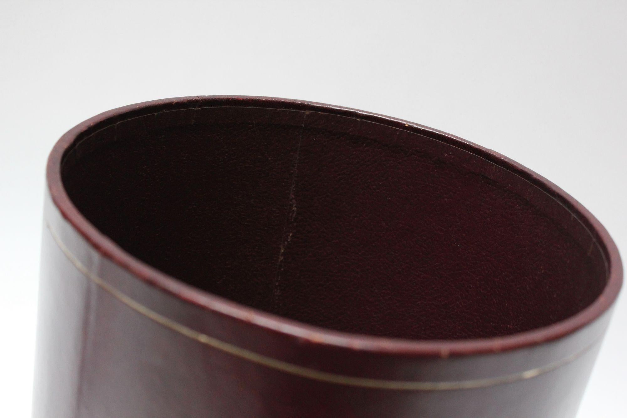 Mid-20th Century Vintage Burgundy Tooled Leather Wastebasket by A&M Leatherlines