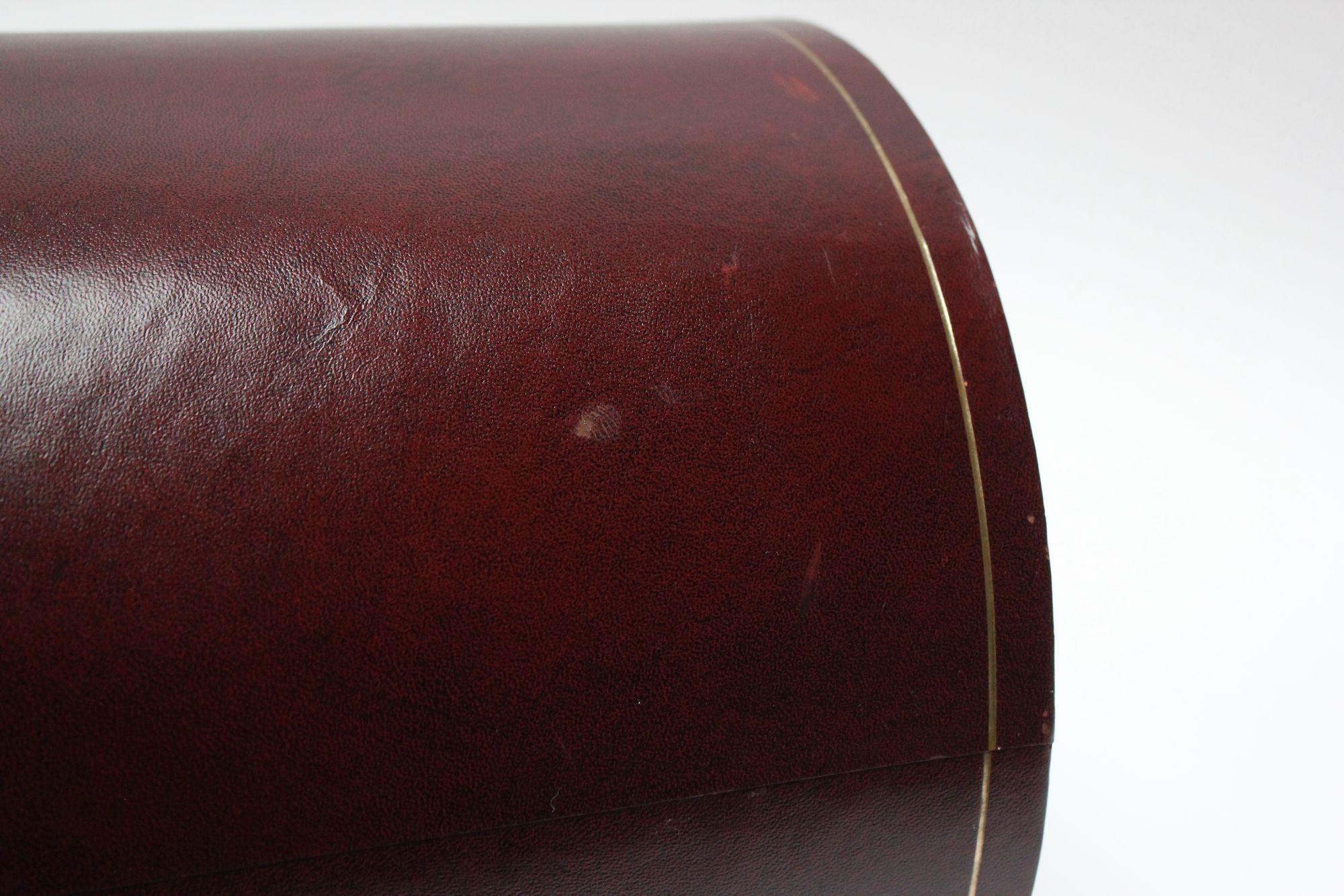Vintage Burgundy Tooled Leather Wastebasket by A&M Leatherlines 1