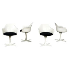 Vintage Burke Tulip Swivel Armchairs No 116 White Shell Black Cushions Set of 4