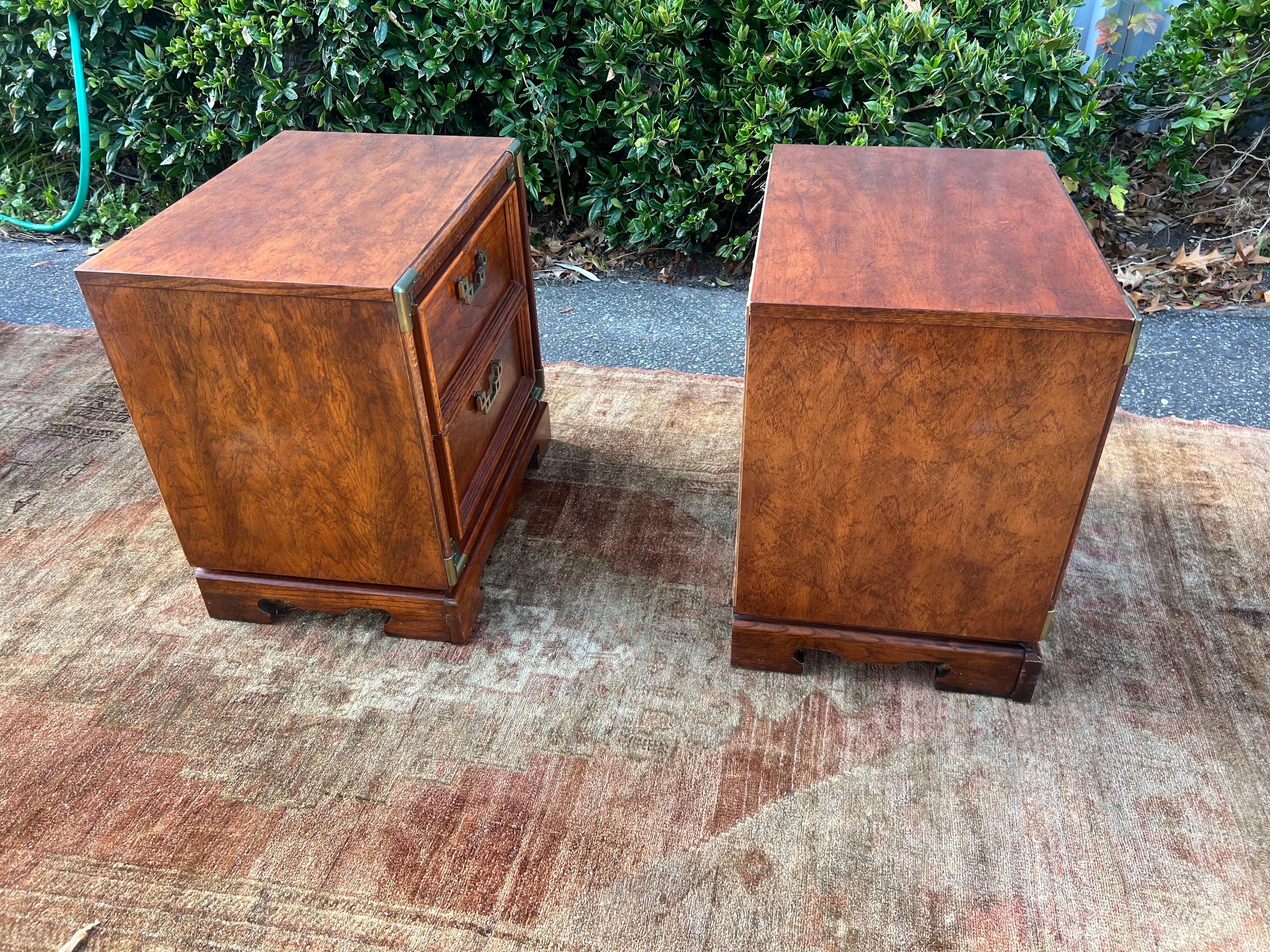 Vintage Burl and Brass Chinoiserie Nightstands - a Pair For Sale 1