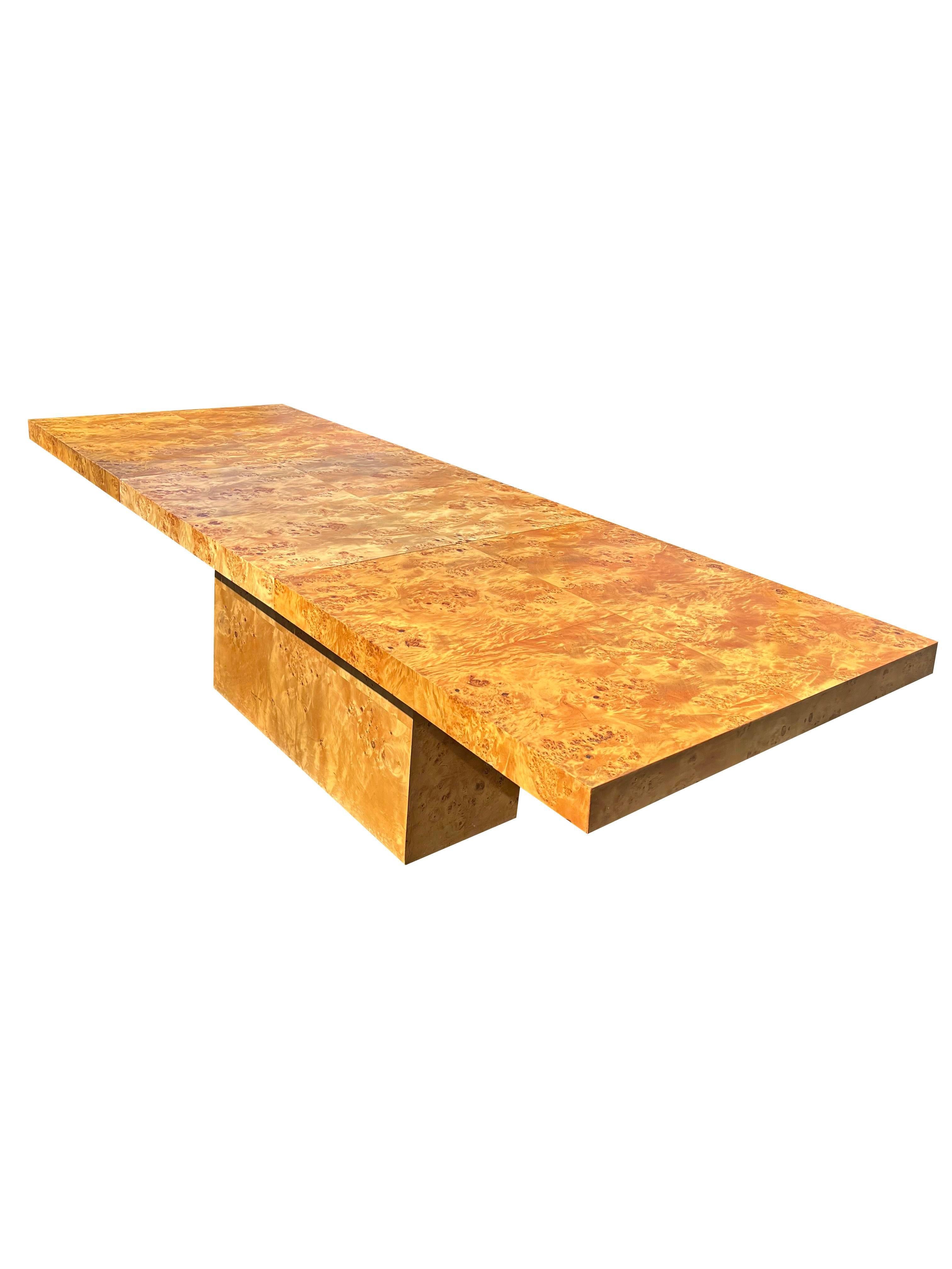 Vintage Burl Birdseye Maple Dining Table With Leaves in Milo Baughman Style For Sale 4