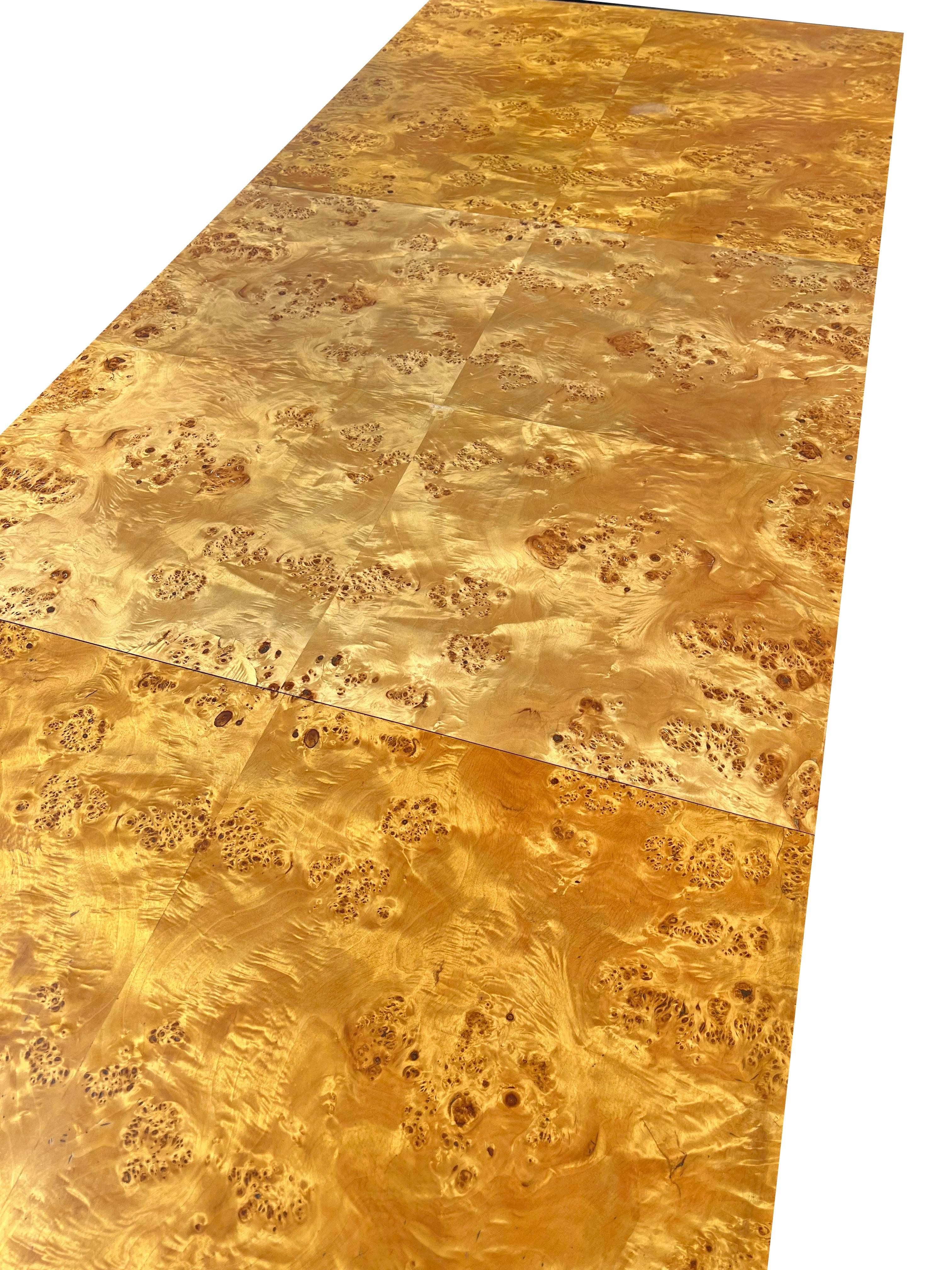 Vintage Burl Birdseye Maple Dining Table With Leaves in Milo Baughman Style For Sale 5
