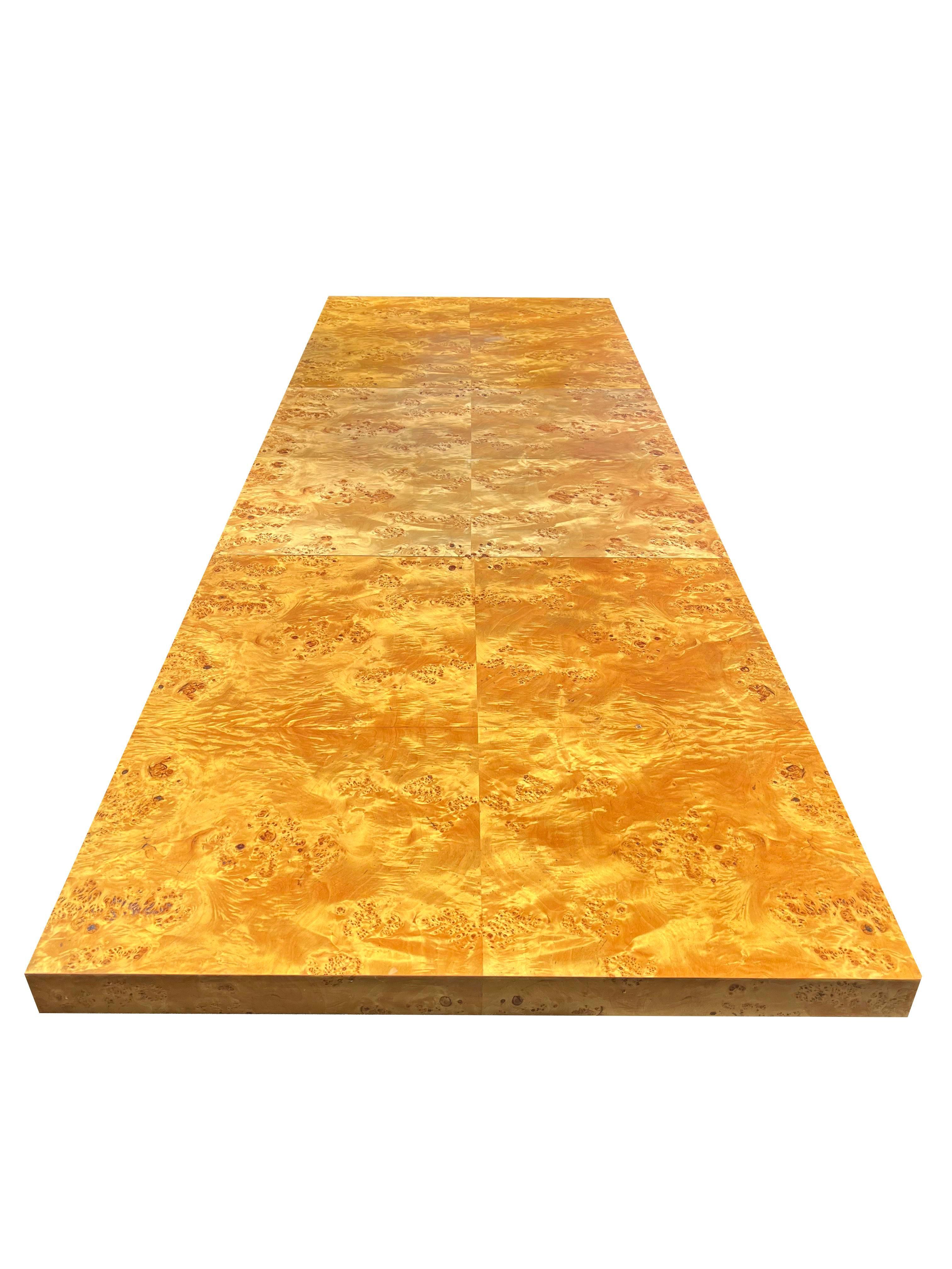 Vintage Burl Birdseye Maple Dining Table With Leaves in Milo Baughman Style For Sale 6