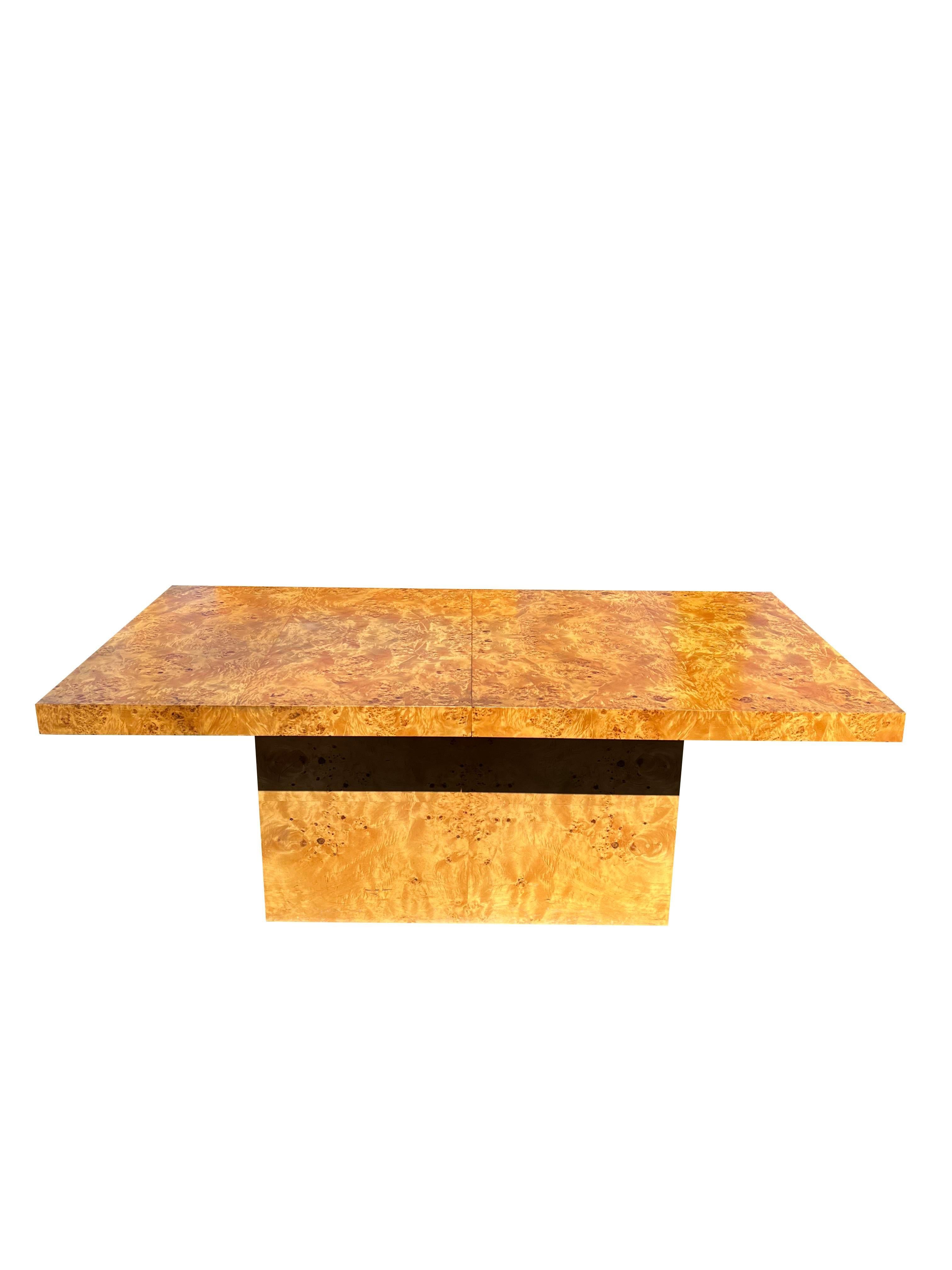 Mid-Century Modern Vintage Burl Birds Eye Maple Dining Table with Leaves.

Add a touch of mid-century modern elegance to your dining room with this stunning Burl Birds Eye Maple Dining Table. This unique and versatile piece features a captivating