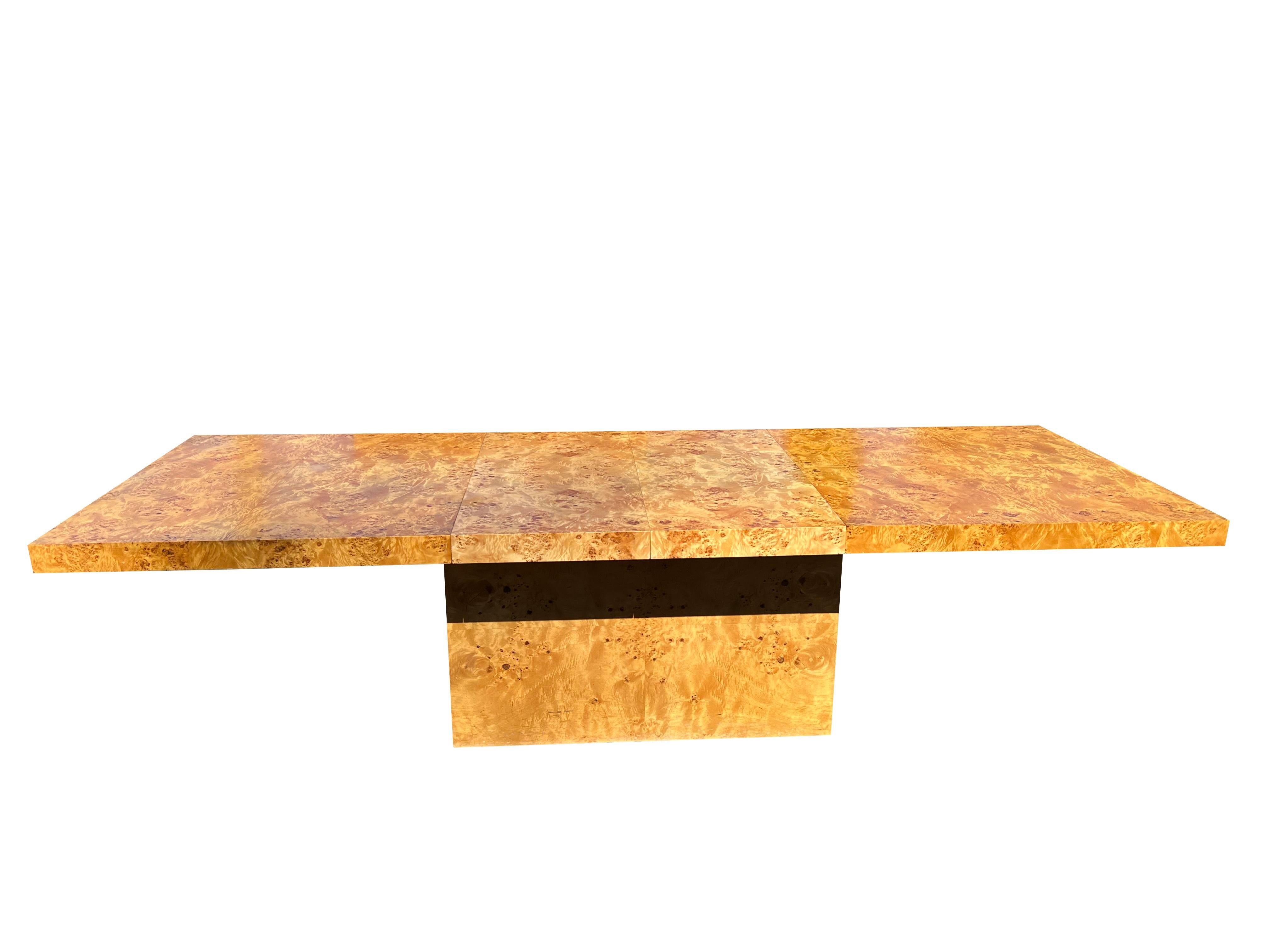 Mid-Century Modern Vintage Burl Birdseye Maple Dining Table With Leaves in Milo Baughman Style For Sale