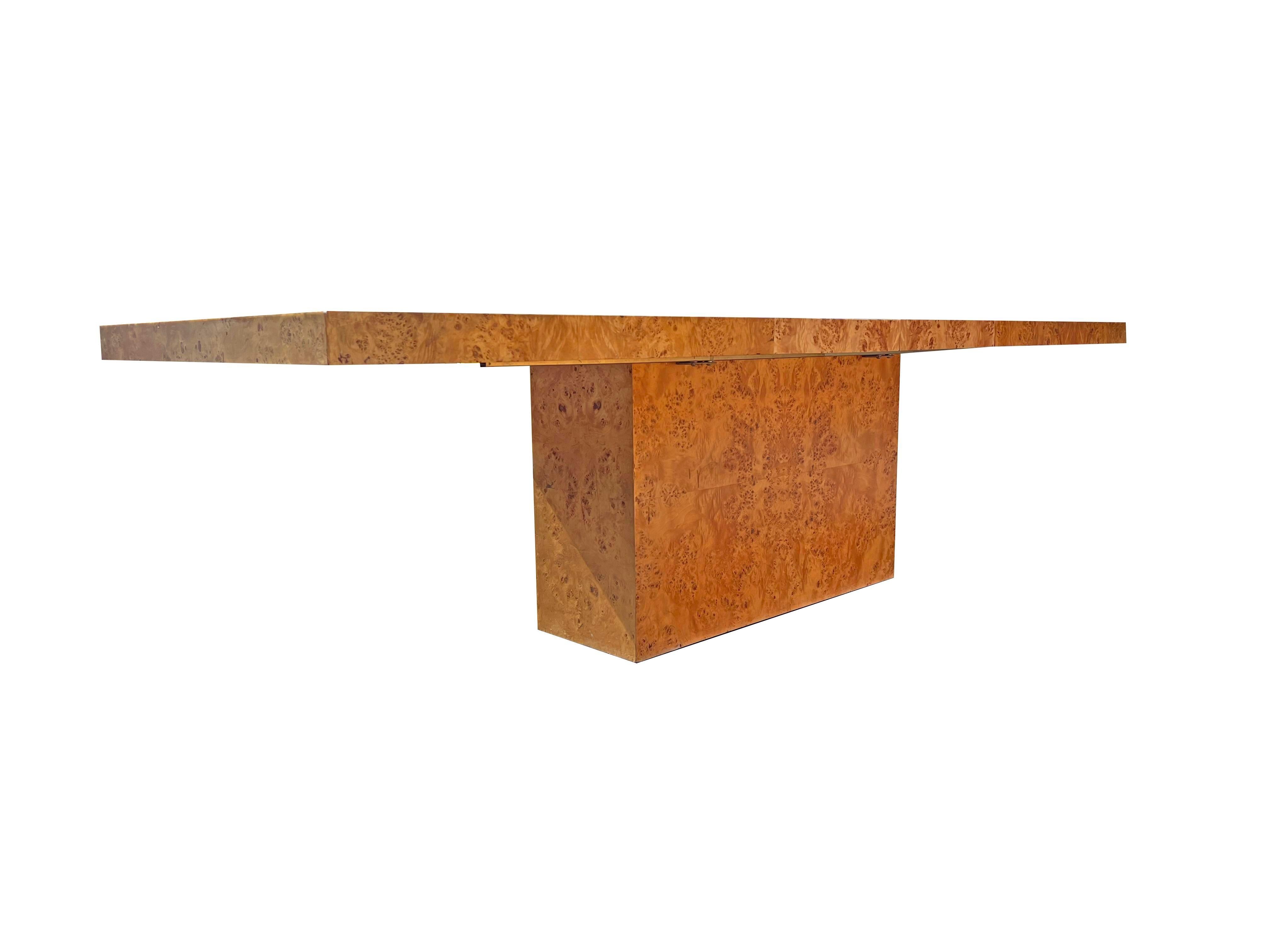 American Vintage Burl Birdseye Maple Dining Table With Leaves in Milo Baughman Style For Sale