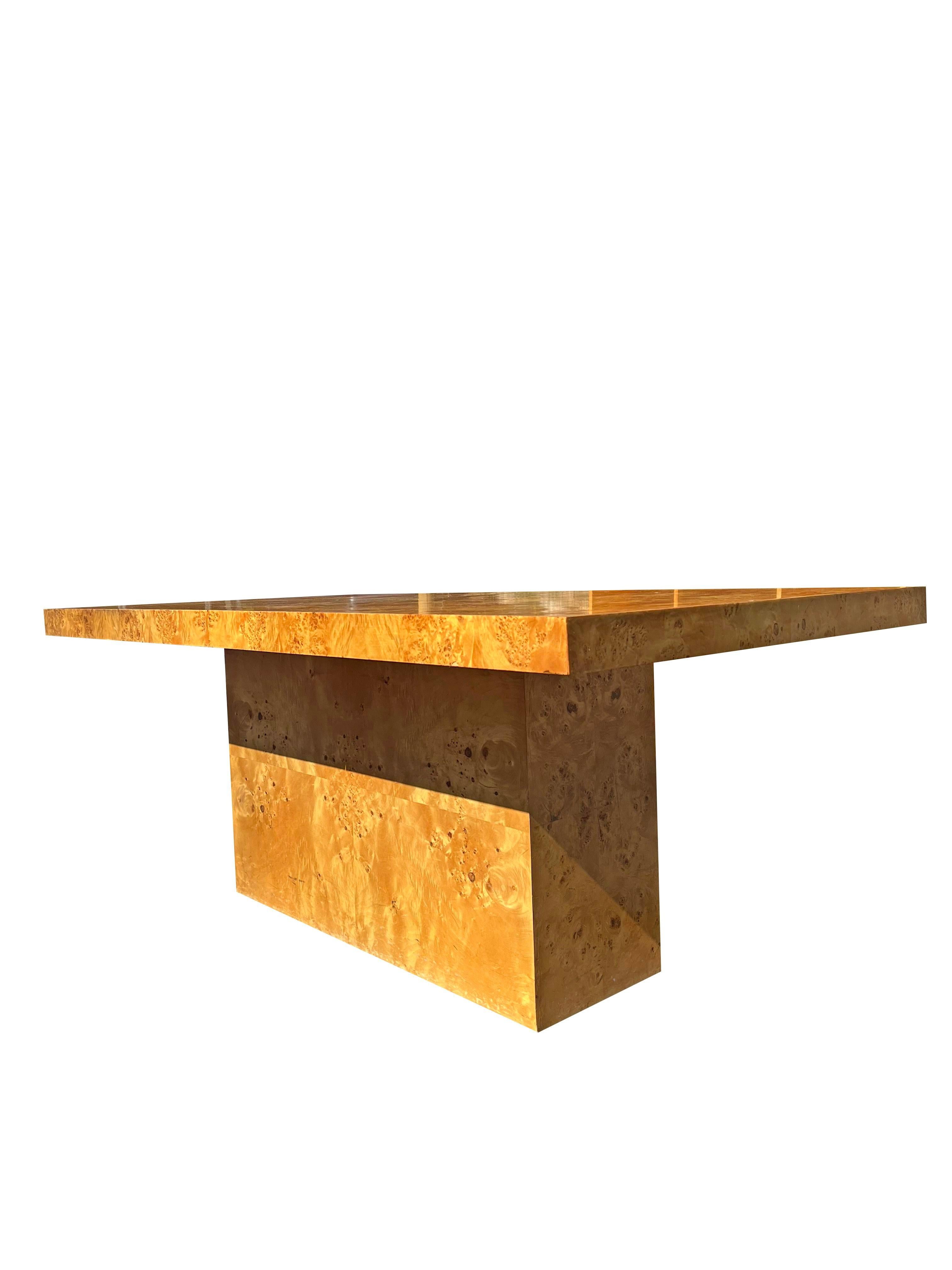 Late 20th Century Vintage Burl Birdseye Maple Dining Table With Leaves in Milo Baughman Style For Sale