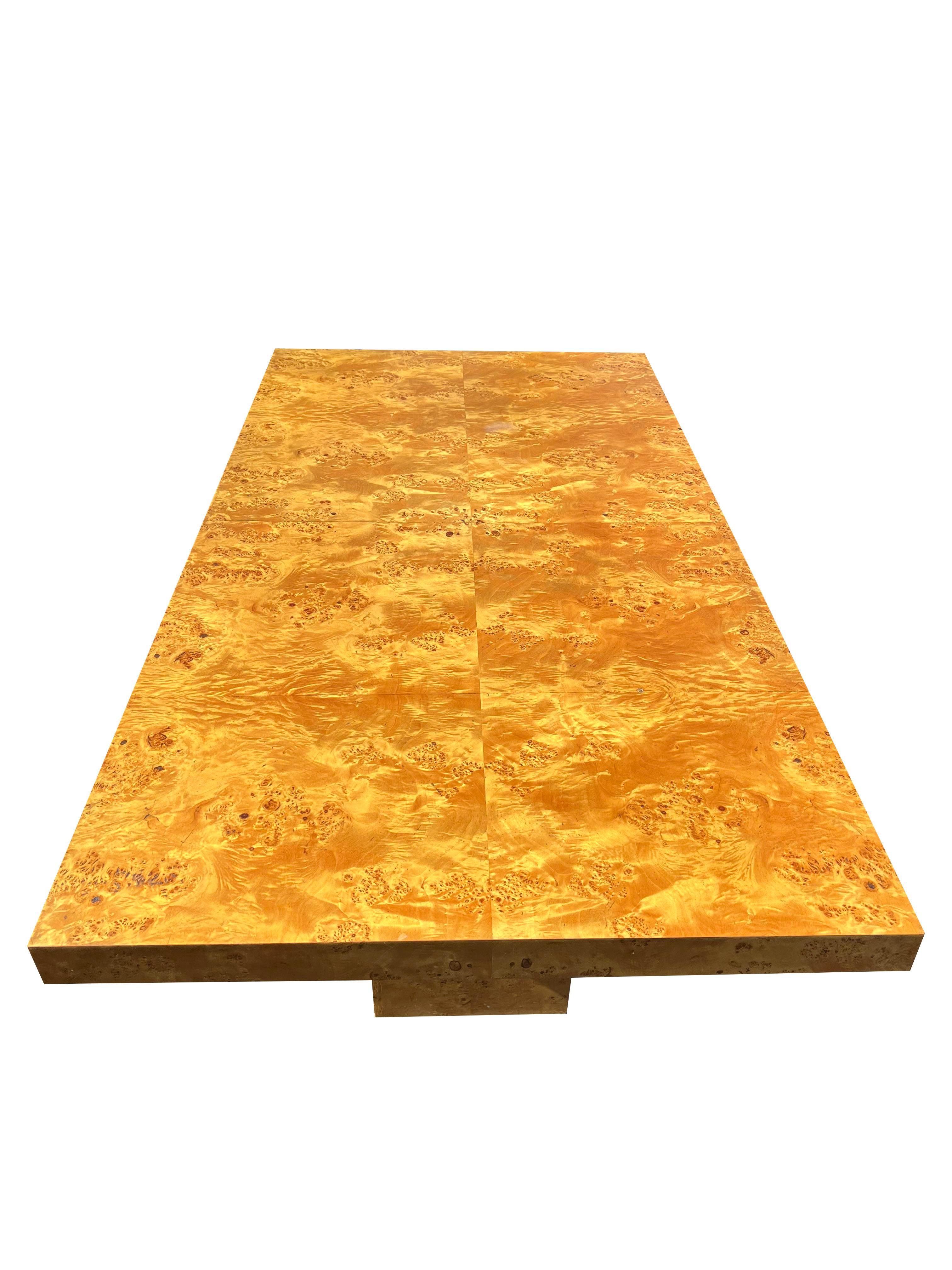 Vintage Burl Birdseye Maple Dining Table With Leaves in Milo Baughman Style For Sale 1