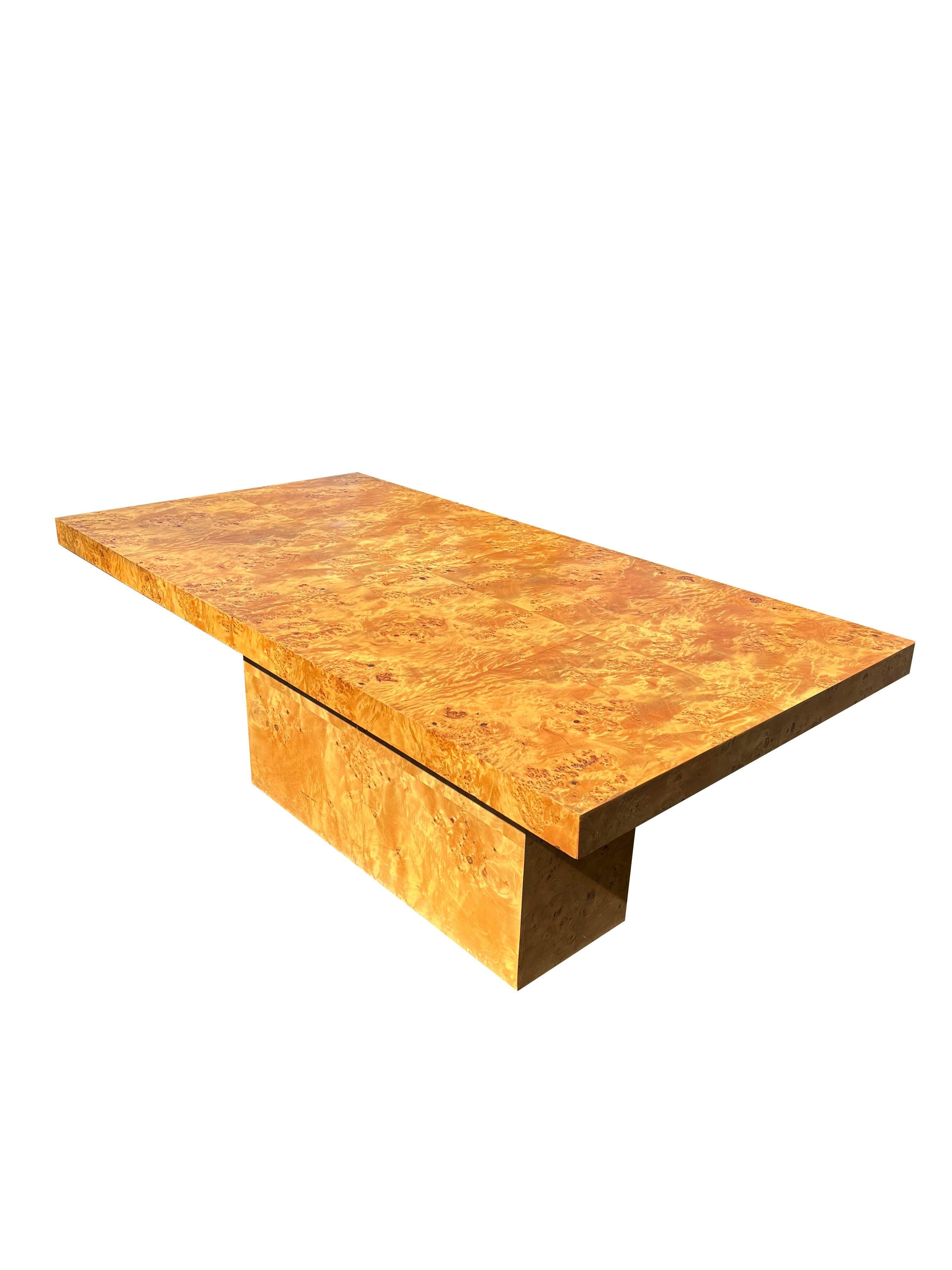 Vintage Burl Birdseye Maple Dining Table With Leaves in Milo Baughman Style For Sale 2