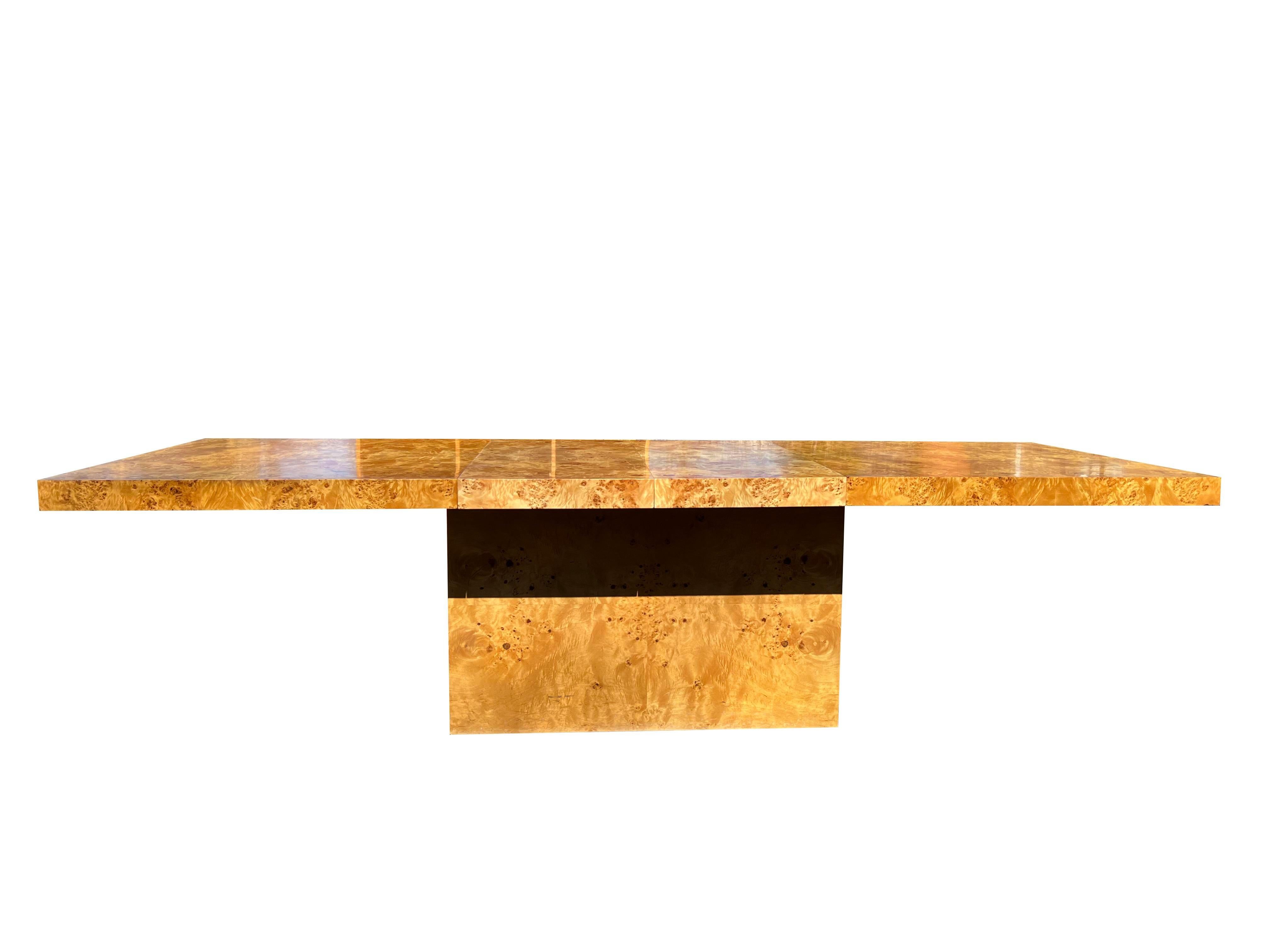 Vintage Burl Birdseye Maple Dining Table With Leaves in Milo Baughman Style For Sale 3