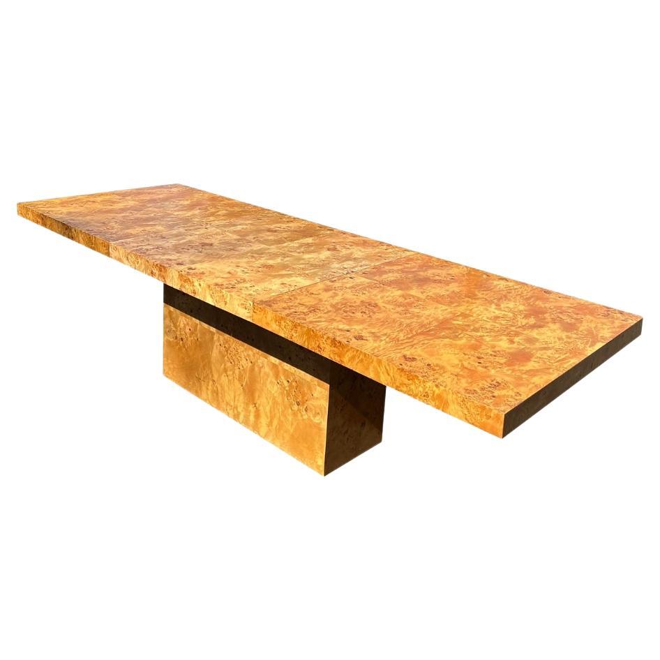 Vintage Burl Birdseye Maple Dining Table With Leaves in Milo Baughman Style