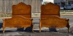 Vintage Burl French Provincial / Louis XV Rococo Style Twin Bed Set of 2