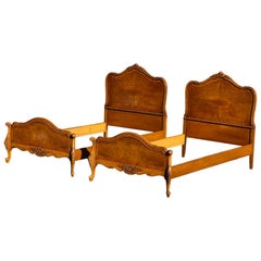 Vintage Burl French Provincial / Louis XV Rococo Style Twin Bed Set of 2