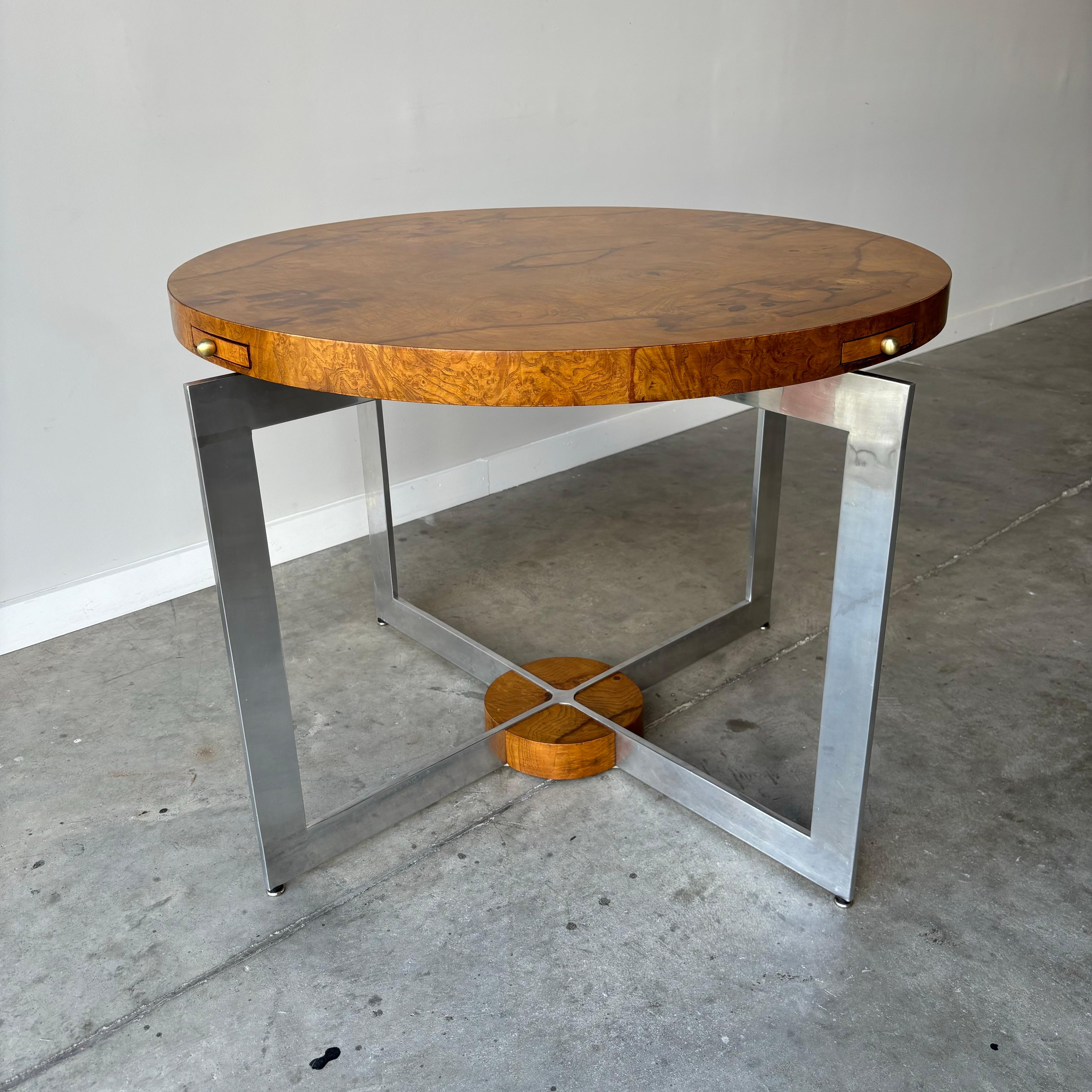 Mid Century Modern, Milo Baughman Style Burl Game Table For Sale 4