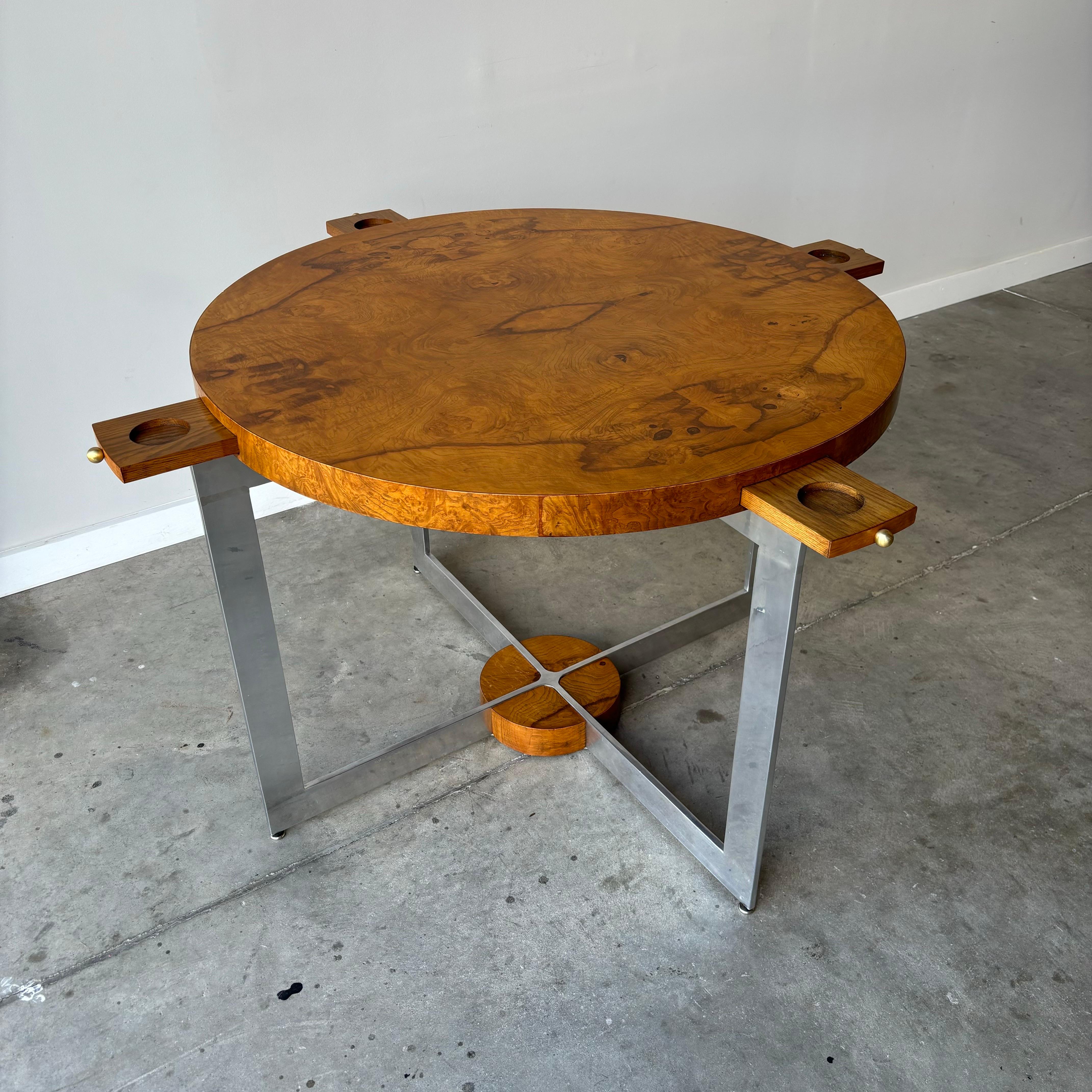 Mid Century Modern, Milo Baughman Style Burl Game Table In Good Condition For Sale In Raleigh, NC