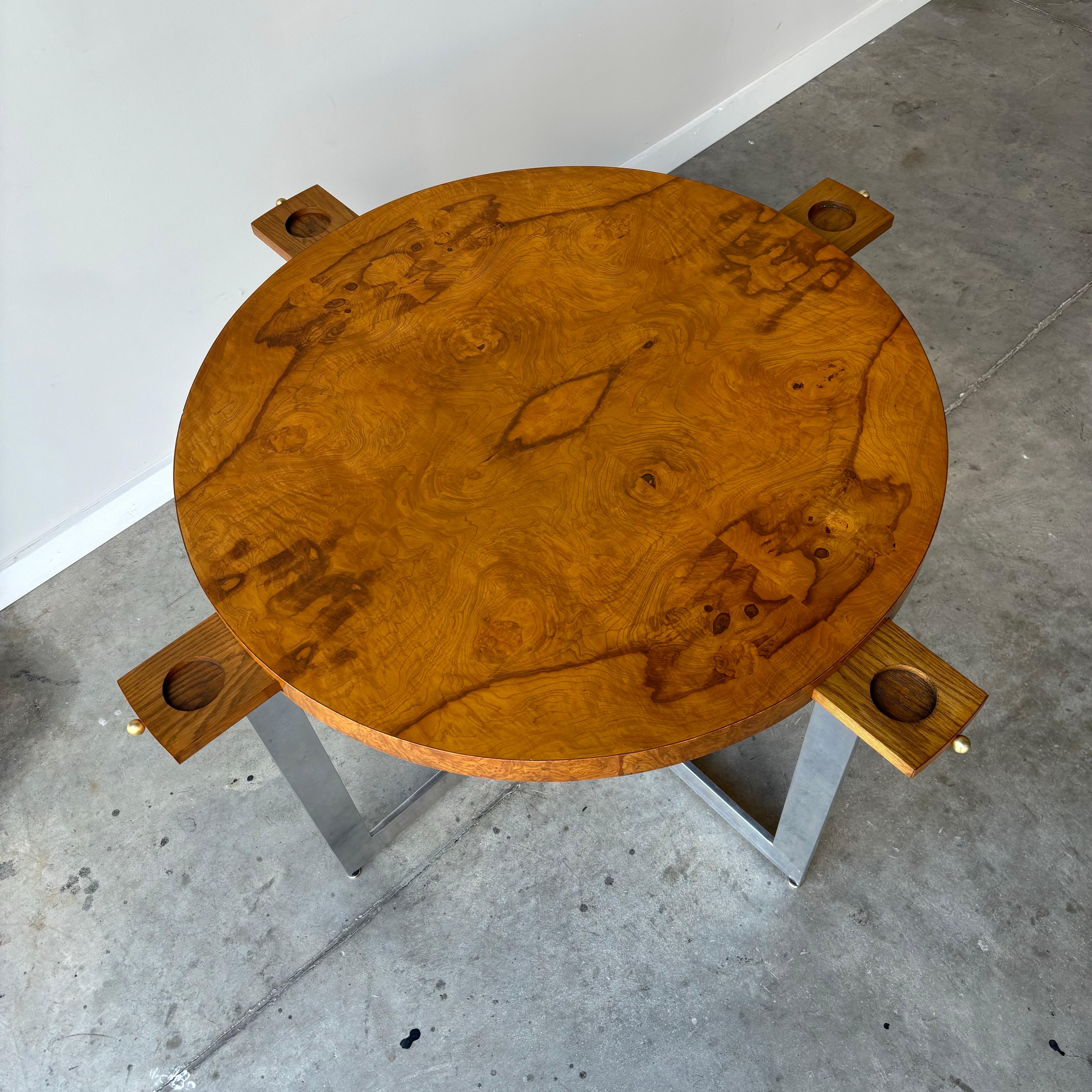 20th Century Mid Century Modern, Milo Baughman Style Burl Game Table For Sale