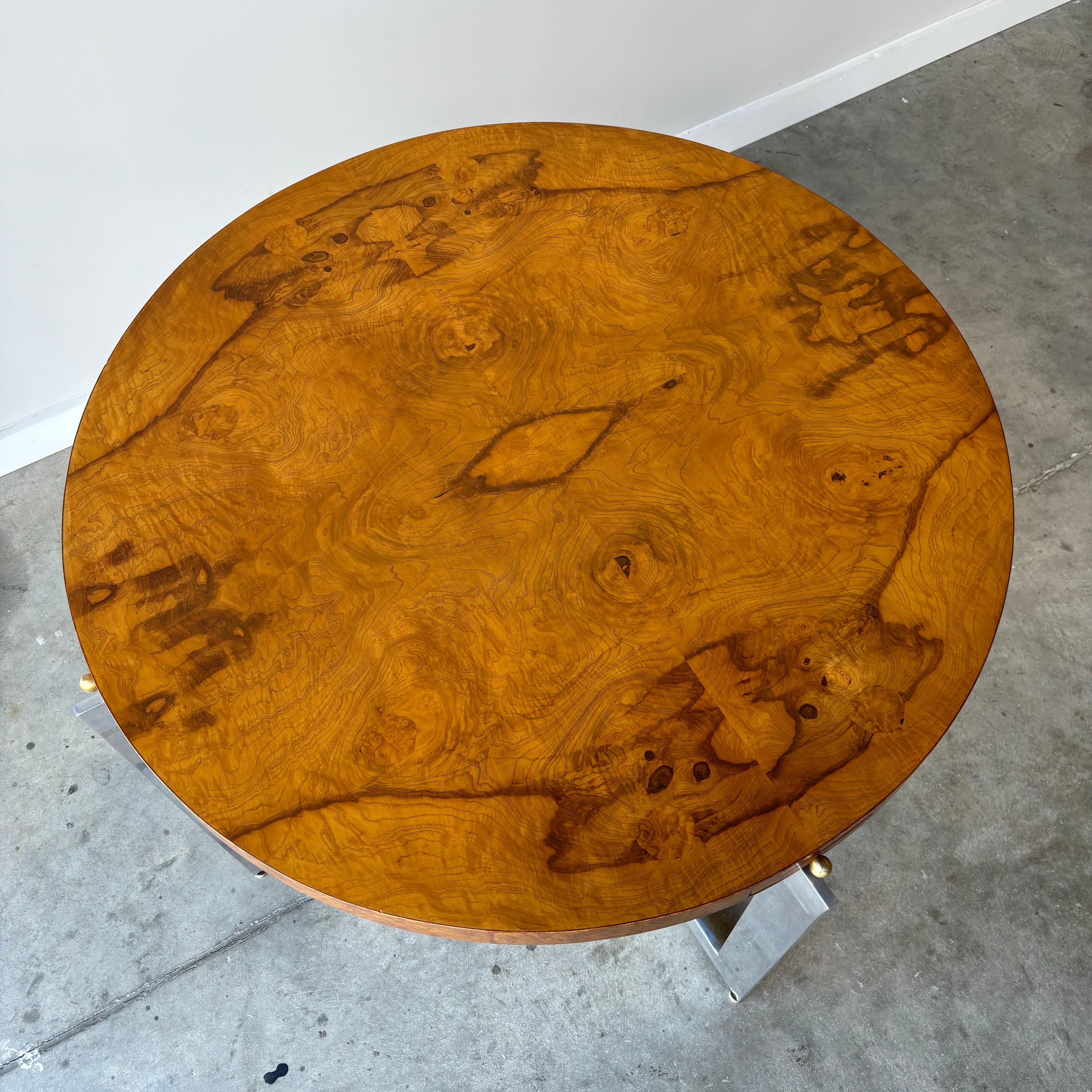 Mid Century Modern, Milo Baughman Style Burl Game Table For Sale 1