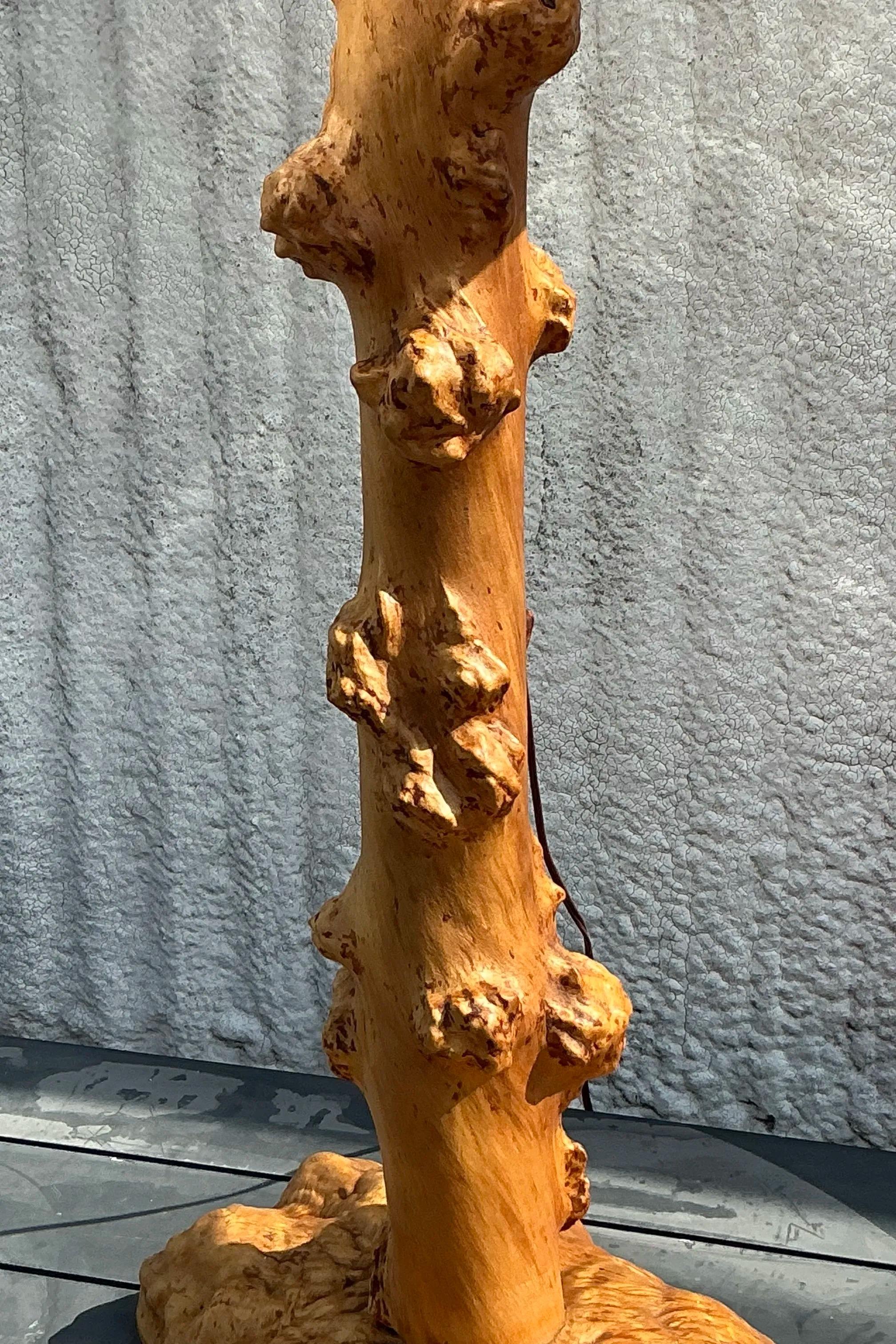 Vintage Burl Knot Table Lamp With Coordinating Wood Shade For Sale 1