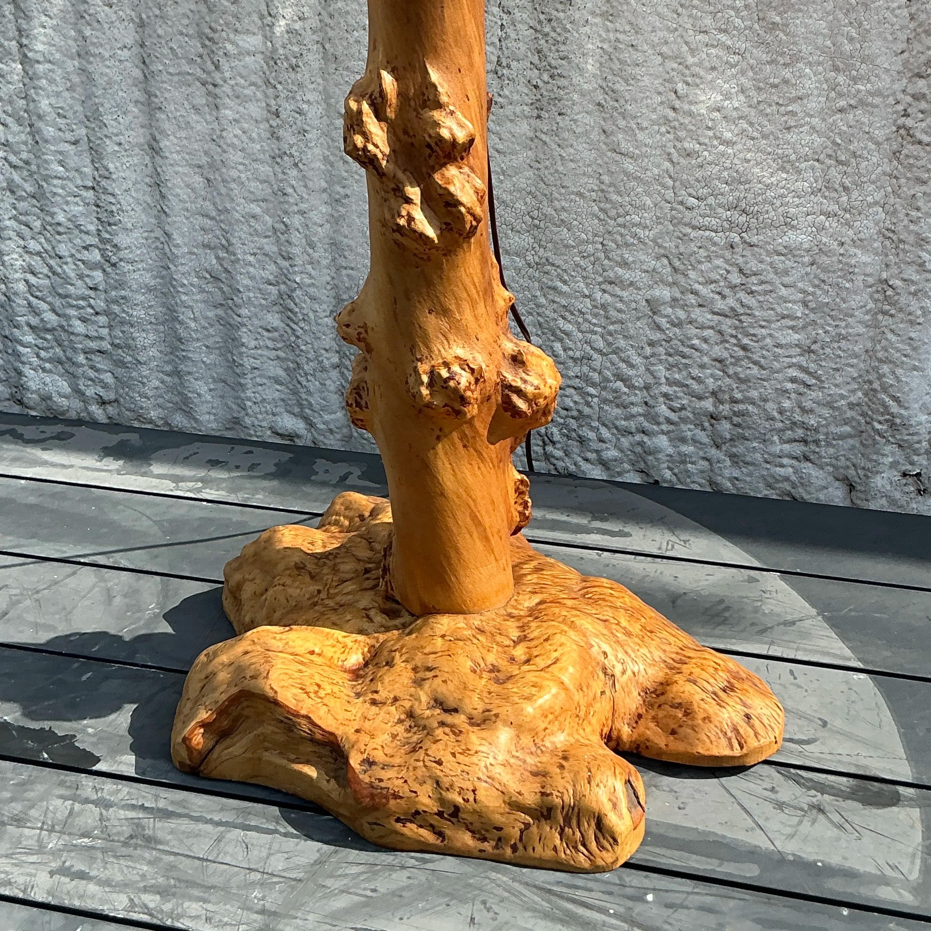 Vintage Burl Knot Table Lamp With Coordinating Wood Shade For Sale 2