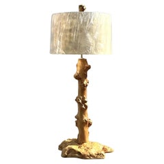 Vintage Burl Knot Table Lamp With Coordinating Wood Shade