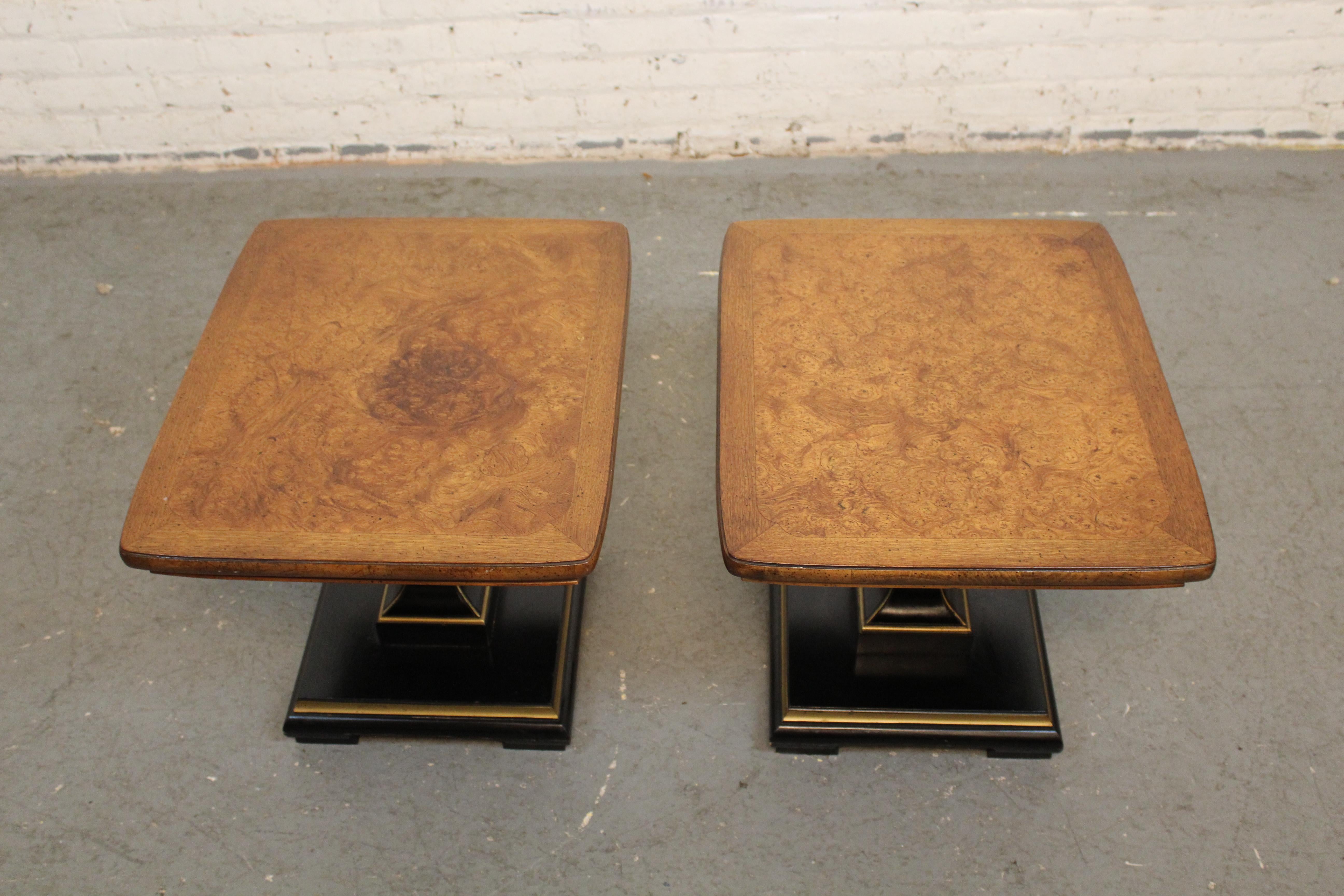 Mid-Century Modern Vintage Burl Top Gilded Hollywood Regency Tables