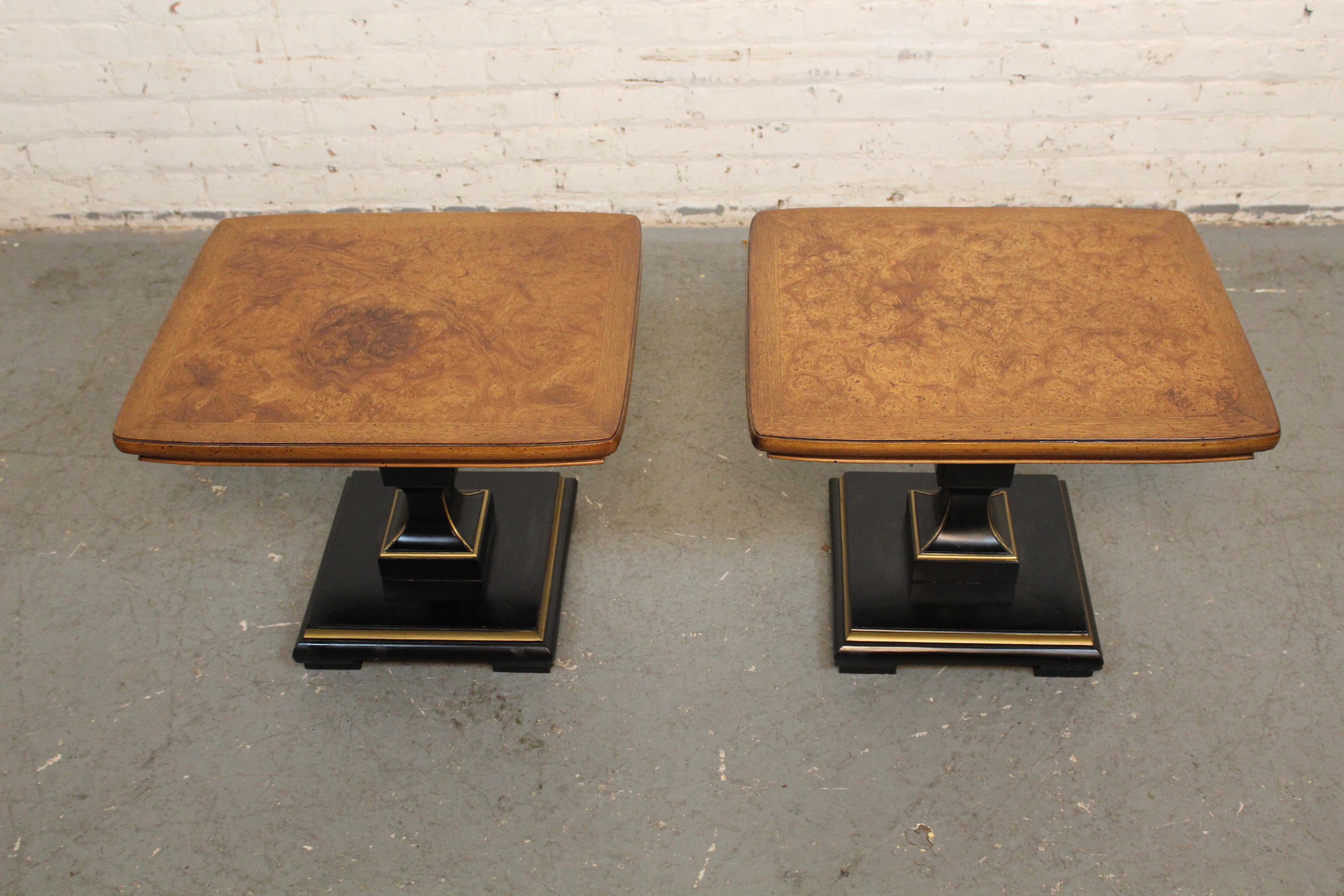 Ebonized Vintage Burl Top Gilded Hollywood Regency Tables