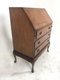 Vintage Burl Walnut Ladies Writing Desk, Slant Front Desk, Scotland 1920, H838