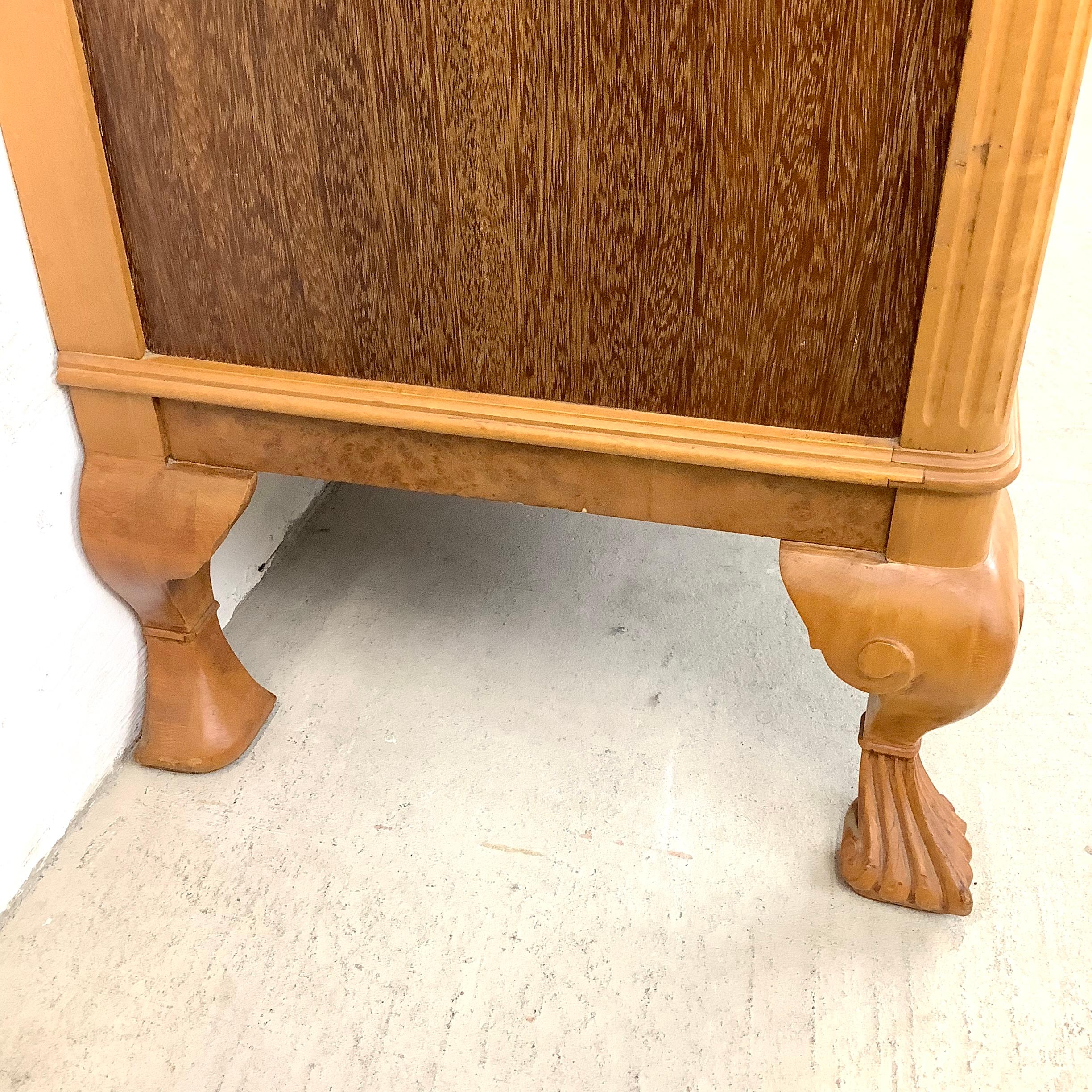 20th Century Vintage Burl Walnut Queen Anne Style Commode Cabinet
