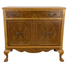 Vintage Burl Walnut Queen Anne Style Commode Cabinet