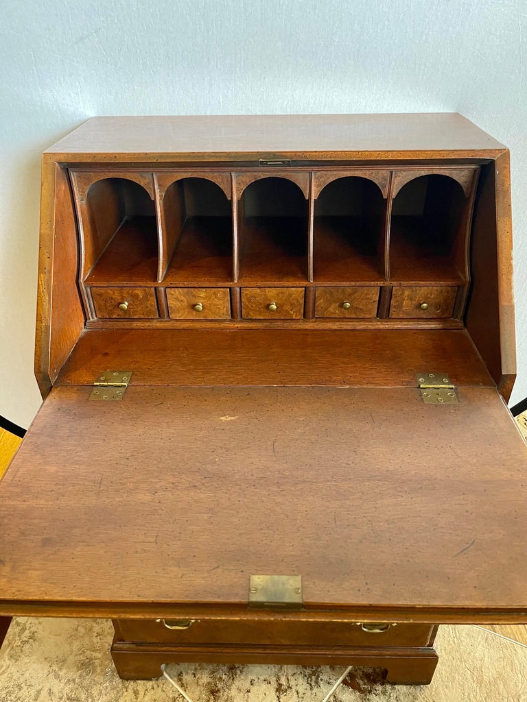 Vintage Burl Walnut Small Secretary Desk Table Chest For Sale at 1stDibs