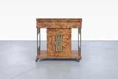 Vintage Burl Wood and Brass Bar Cart by Bernhard Rohne for Mastercraft