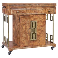 Retro Burl Wood and Brass Bar Cart by Bernhard Rohne for Mastercraft