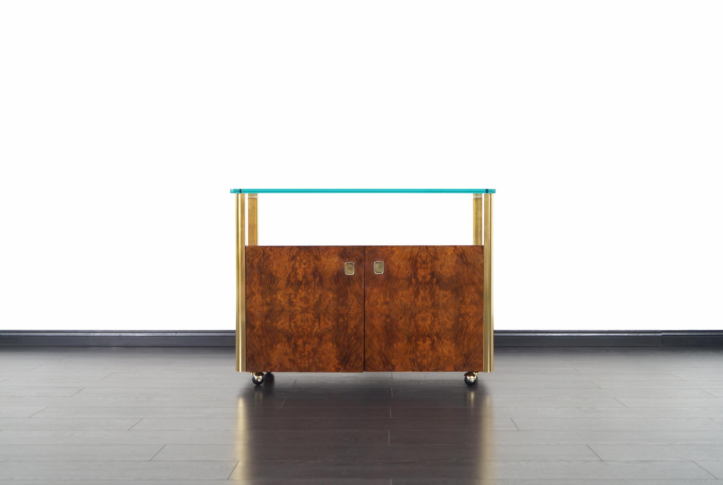Mid-Century Modern Vintage Burl Wood and Brass Bar Cart by Century Furniture