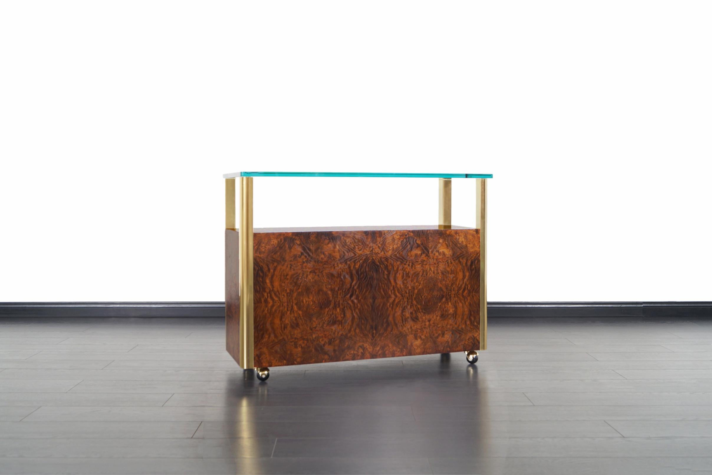 American Vintage Burl Wood and Brass Bar Cart by Century Furniture