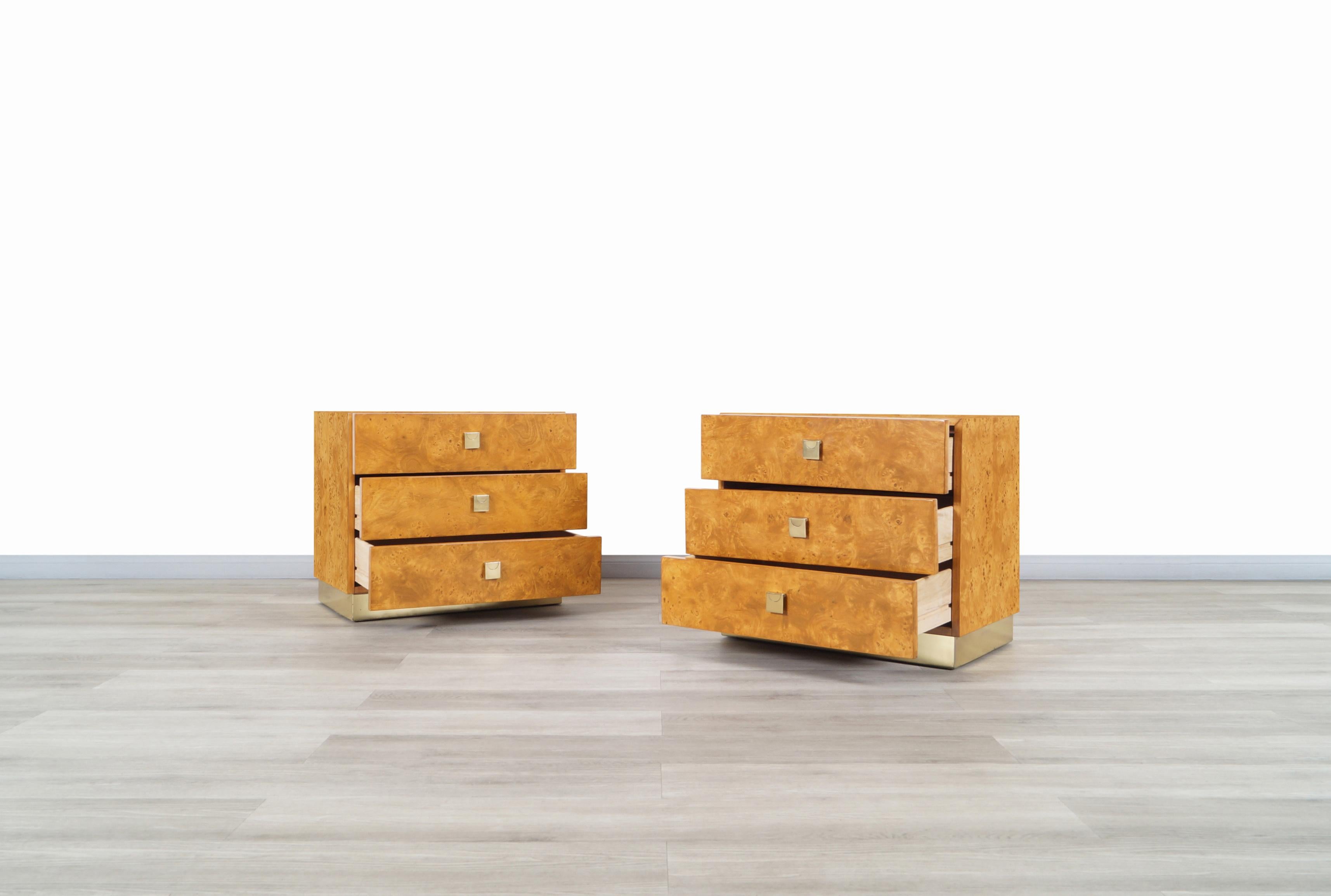Mid-Century Modern Vintage Burl Wood and Brass Chest of Drawers by Founders