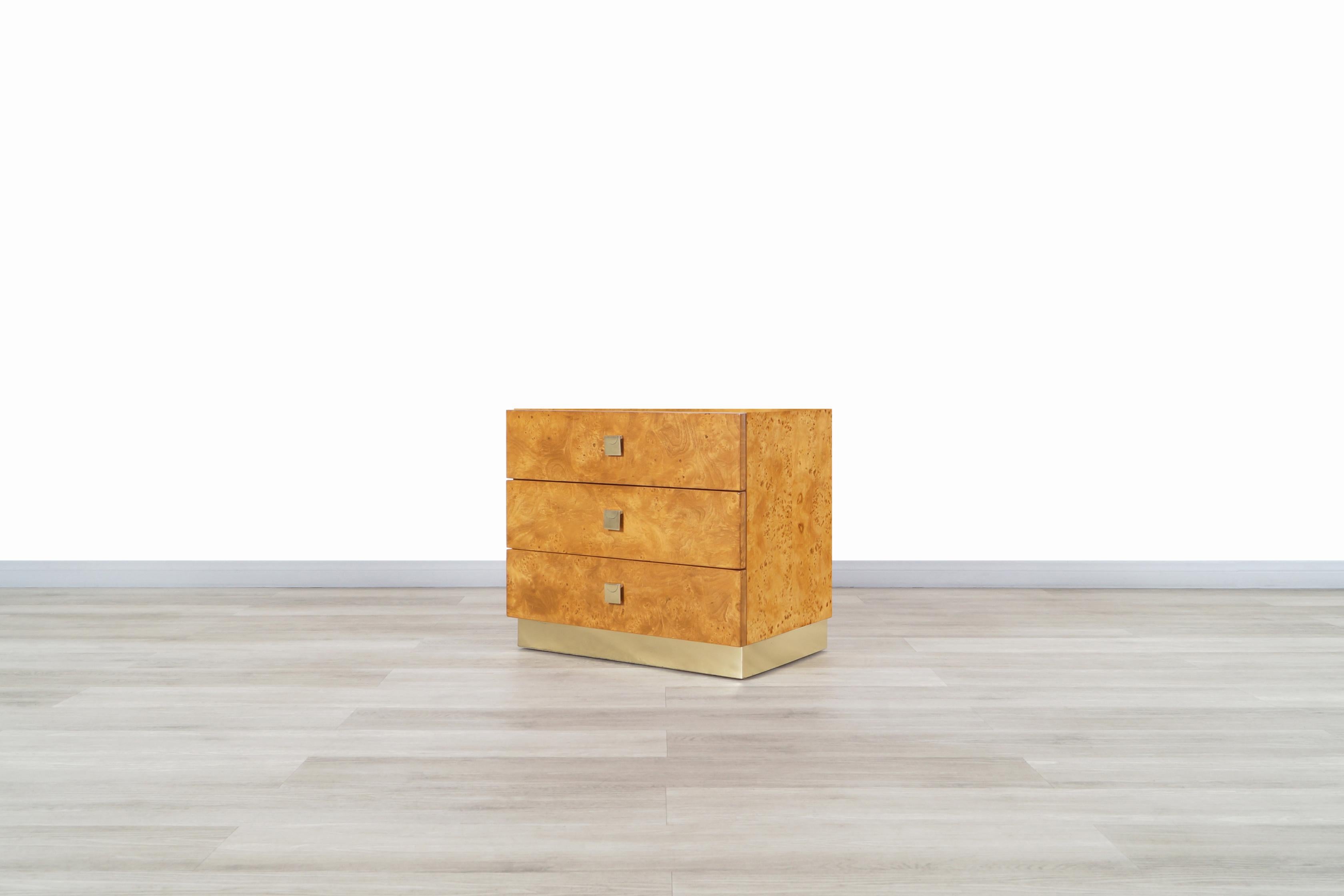 Vintage Burl Wood and Brass Chest of Drawers by Founders 2
