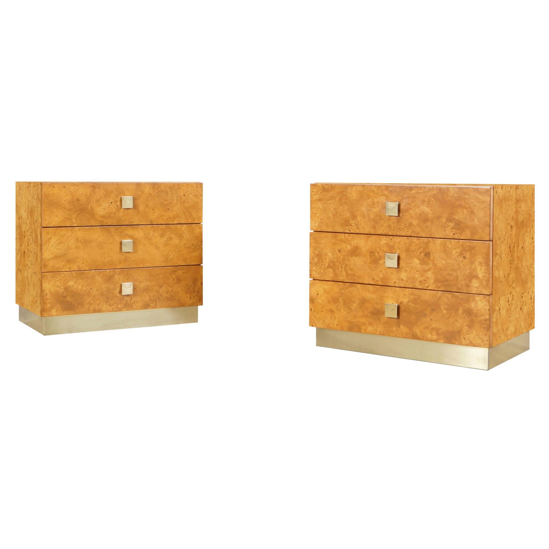 Vintage Burl Wood and Brass Chest of Drawers by Founders