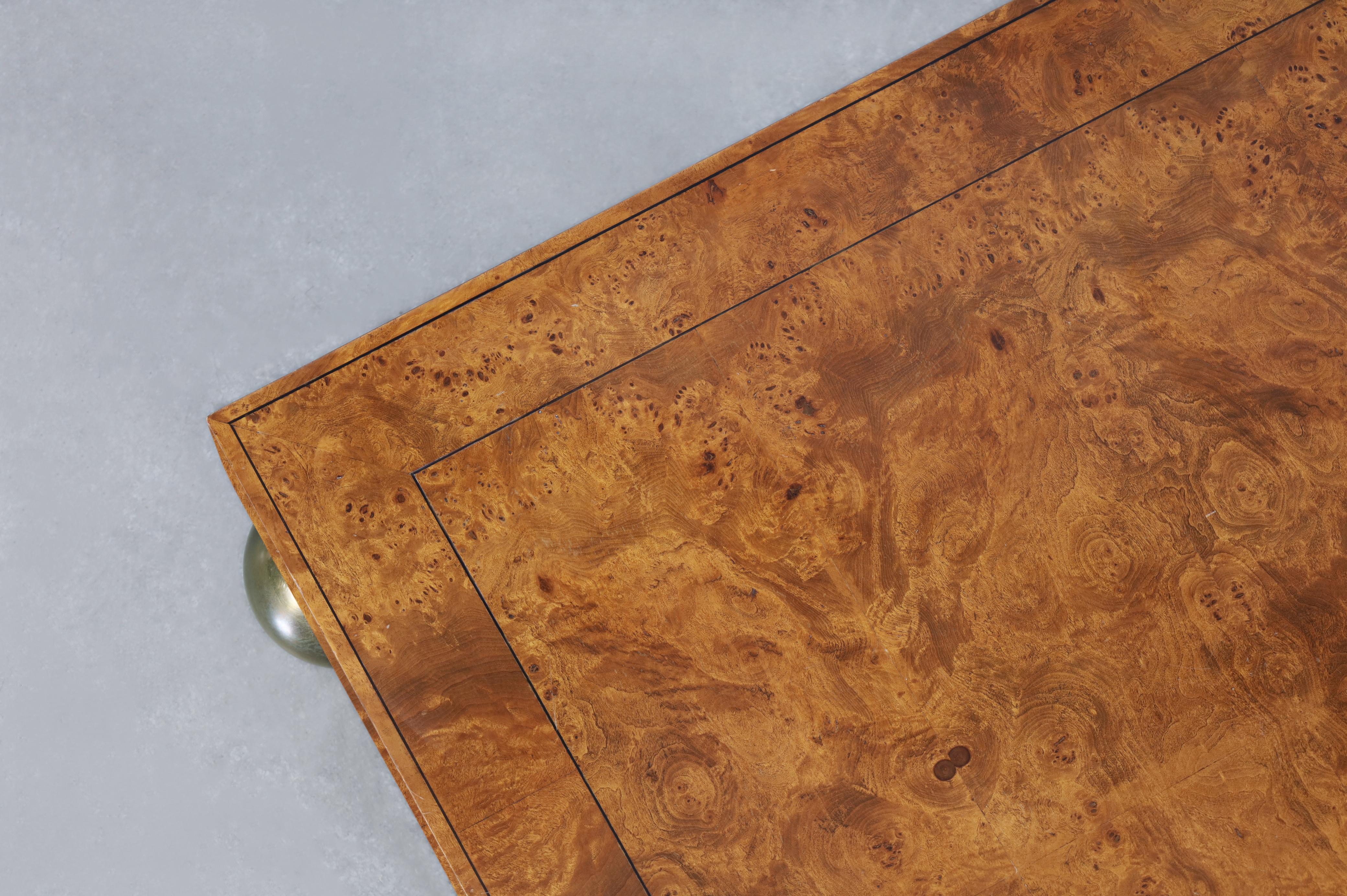Vintage Burl Wood and Brass Coffee Table im Angebot 3