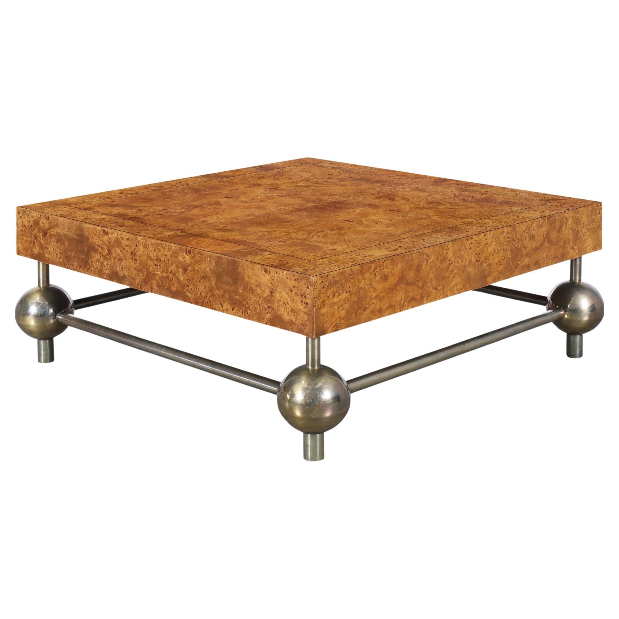 Vintage Burl Wood and Brass Coffee Table im Angebot