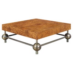 Vintage Burl Wood and Brass Coffee Table
