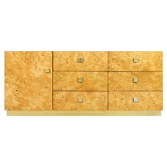 Vintage Burl Wood and Brass Credenza by Founders