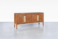 Vintage Burl Wood and Brass Credenza by William Doezema for Mastercraft