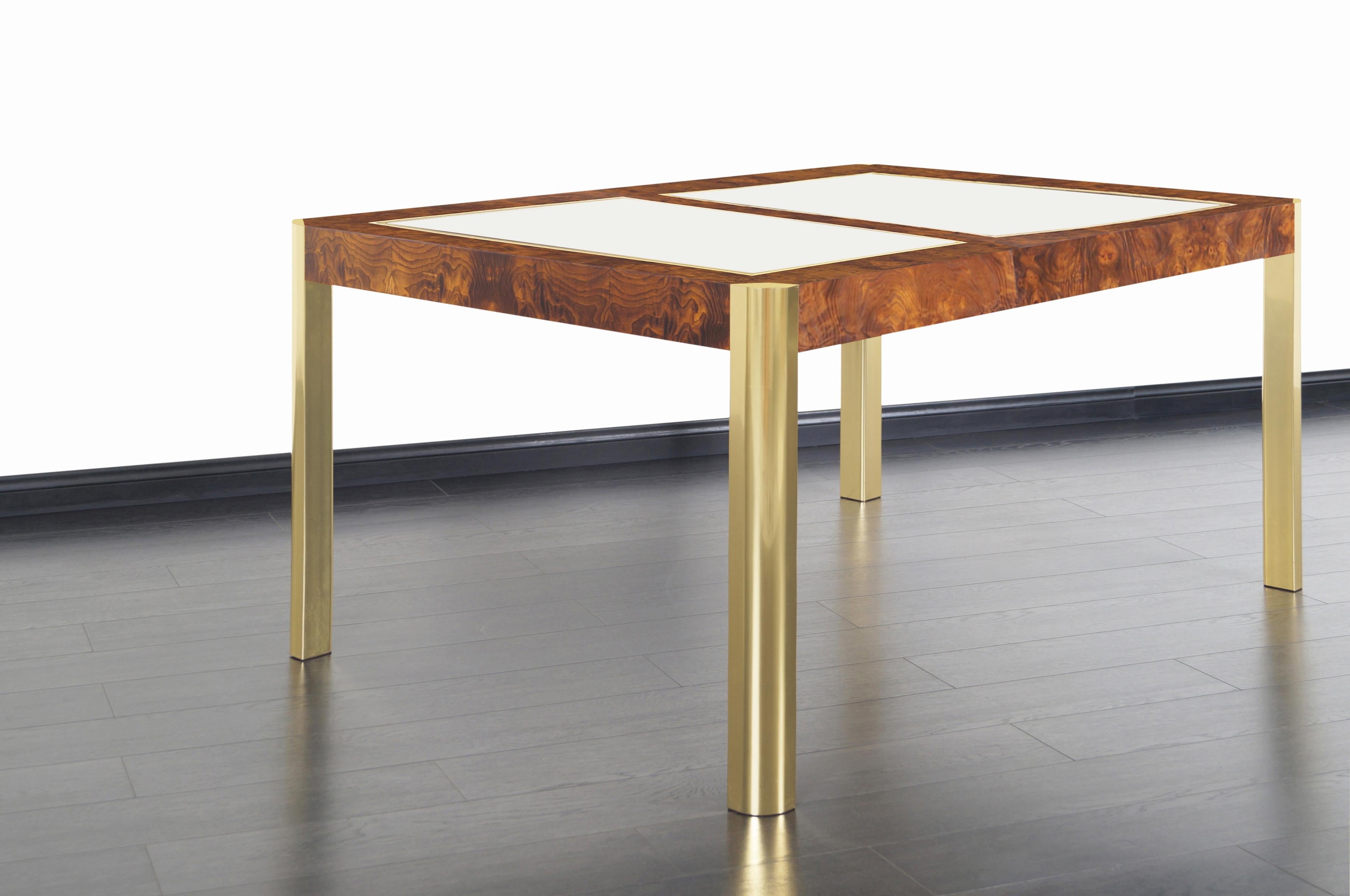 American Vintage Burl Wood and Brass Dining Table by Century Furniture