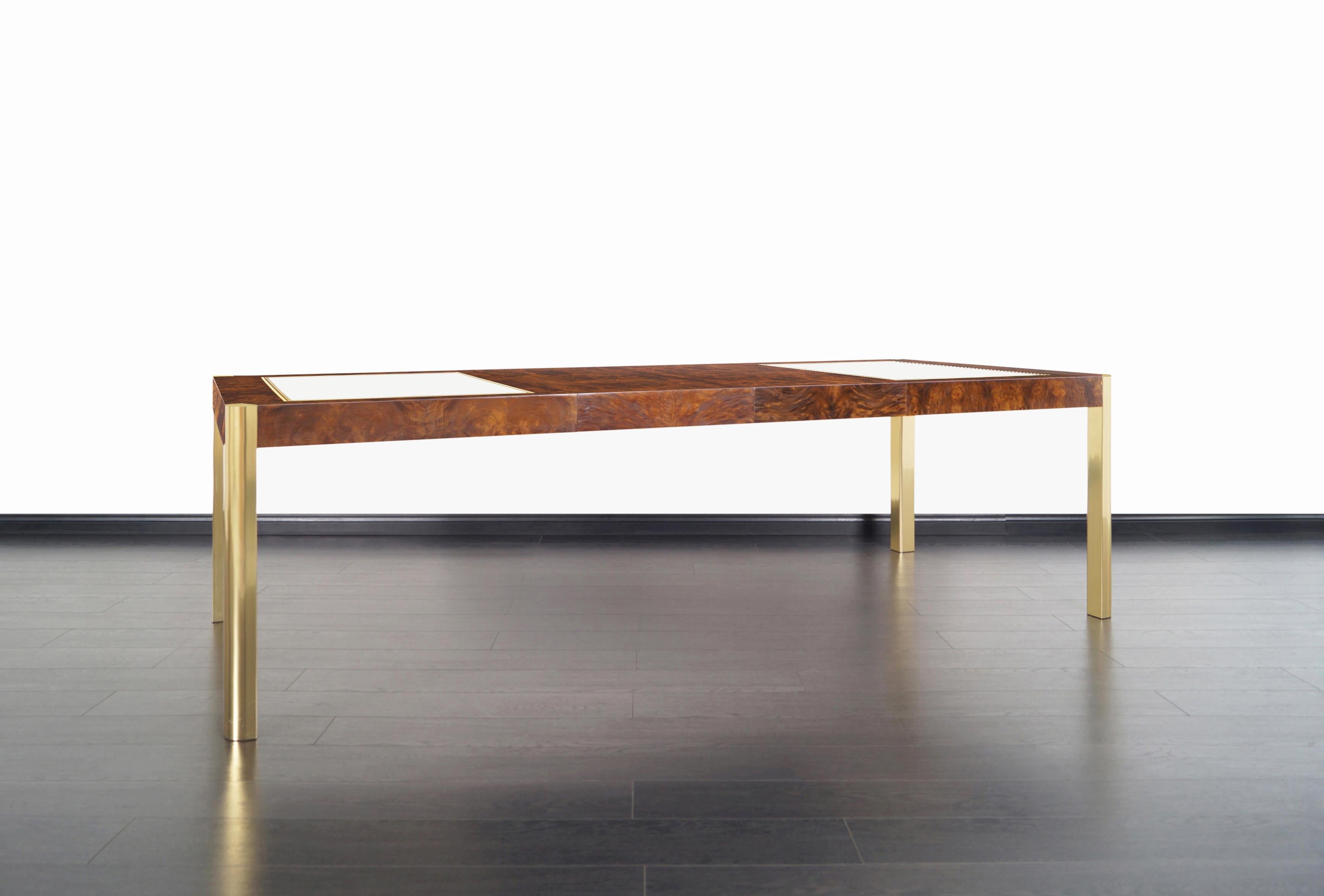Vintage Burl Wood and Brass Dining Table by Century Furniture In Good Condition In North Hollywood, CA
