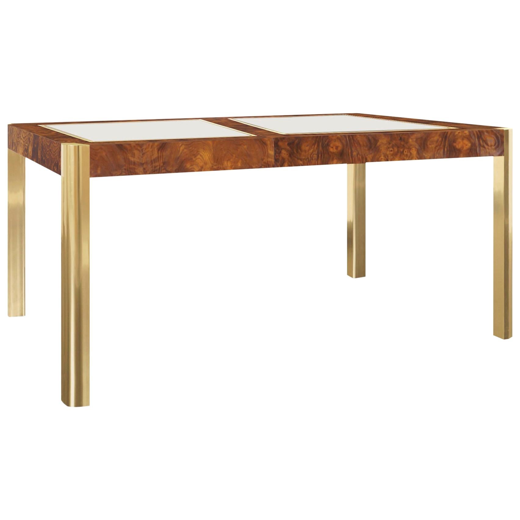 Vintage Burl Wood and Brass Dining Table by Century Furniture