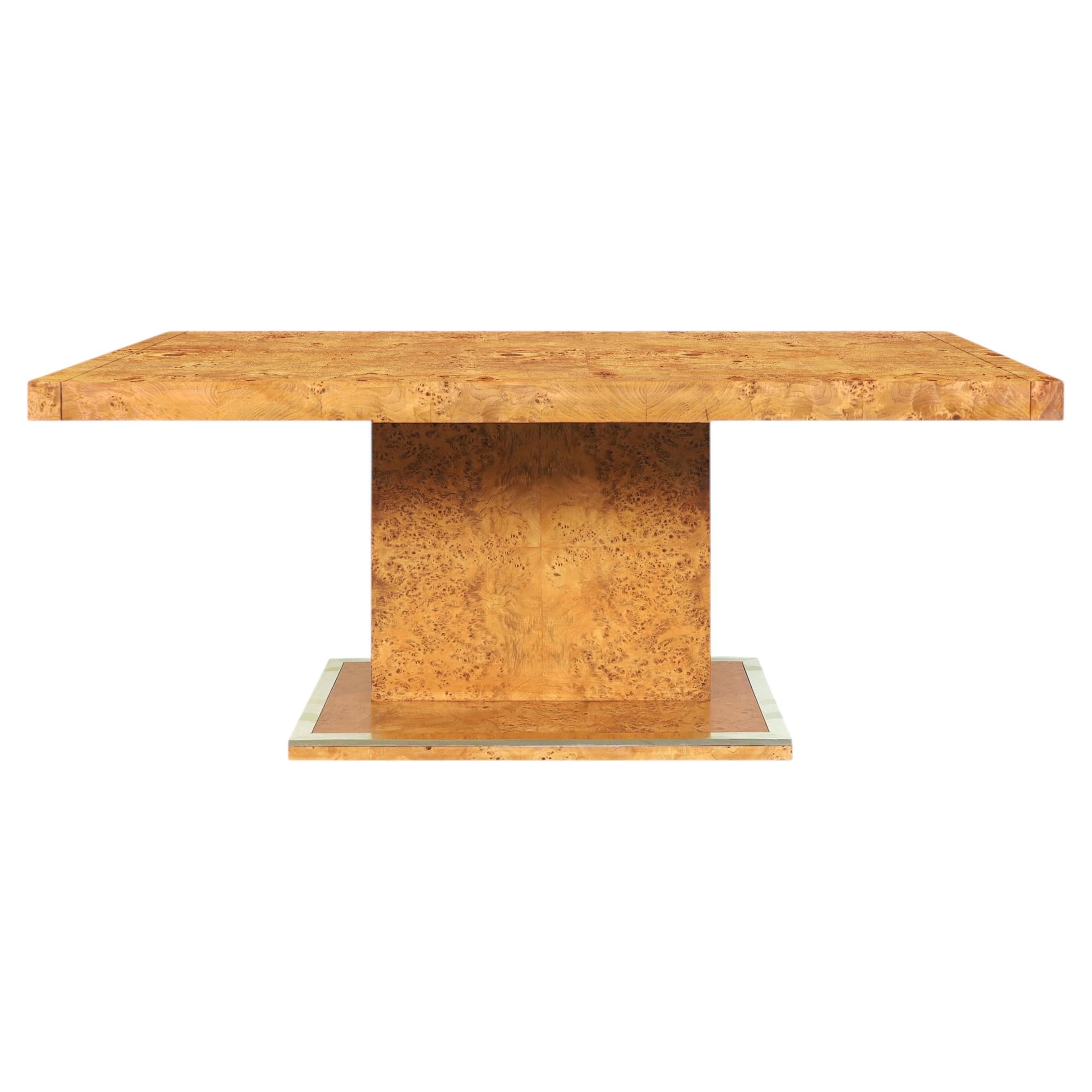 Vintage Burl Wood and Brass Dining Table by Thomasville