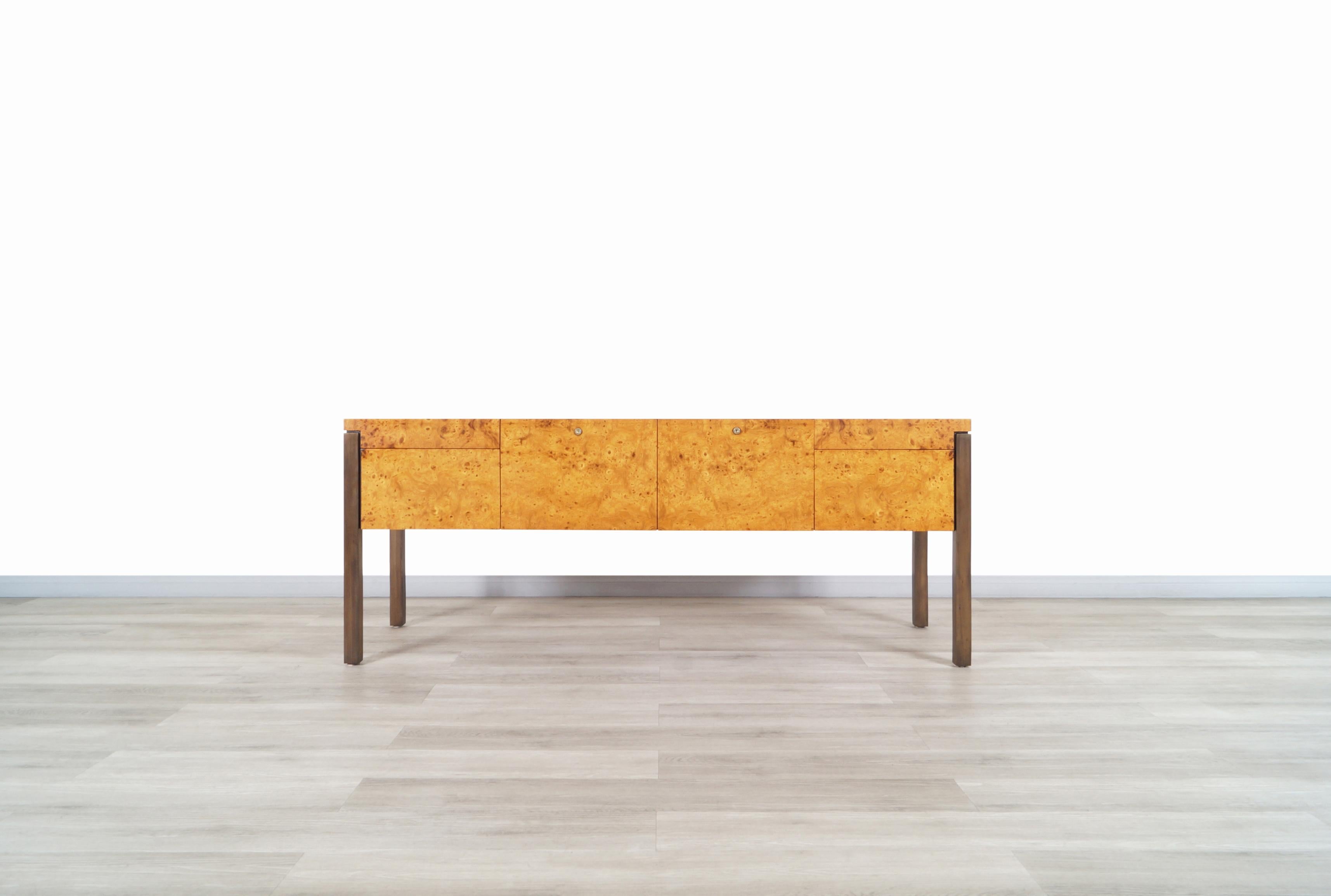 Mid-20th Century Vintage Burl Wood and Bronze Credenza