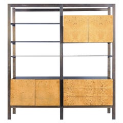 Vintage Burl Wood and Bronze Freestanding Wall Unit by John Stuart