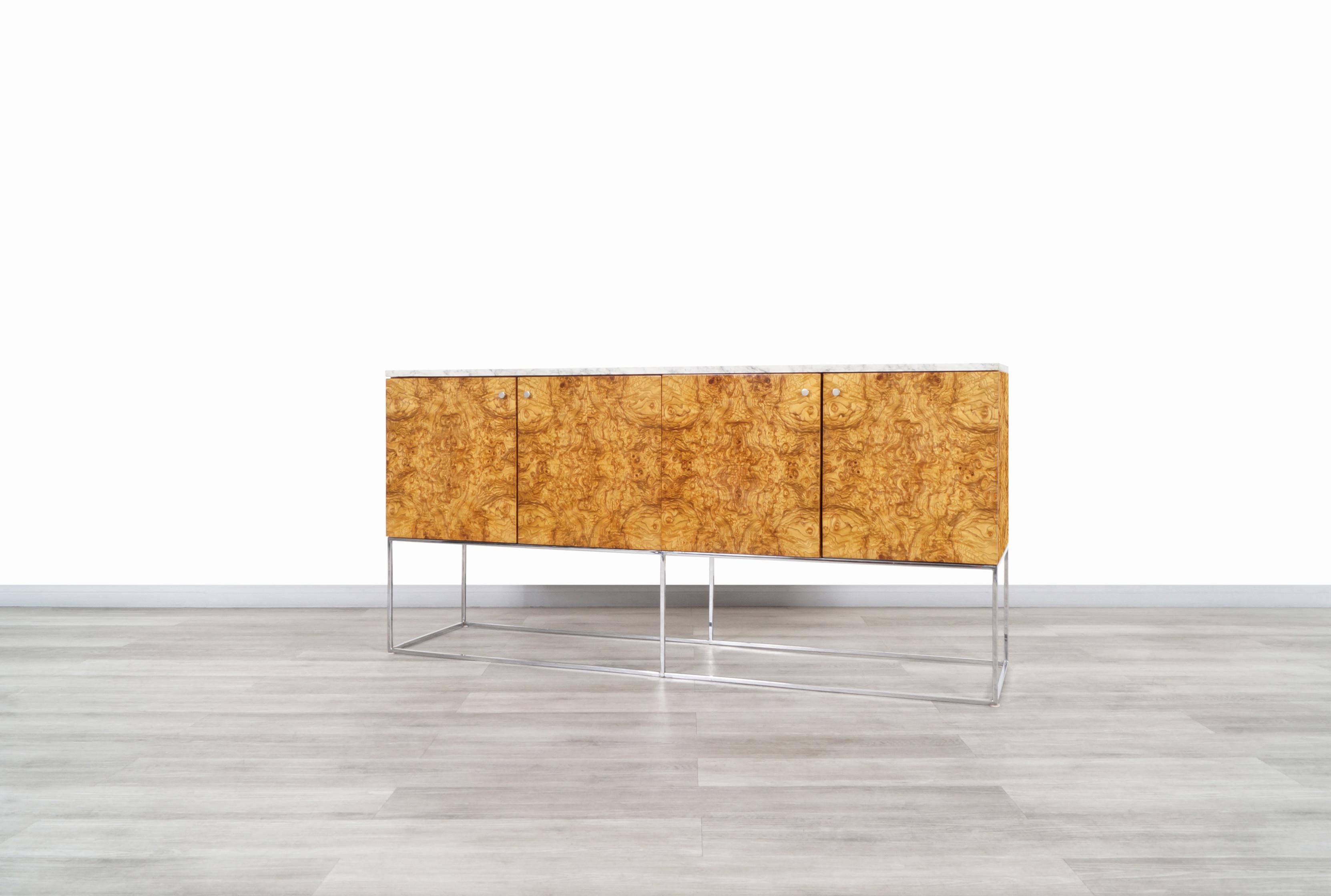 Vintage Burl Wood and Calacatta Marble Credenza by Milo Baughman 2