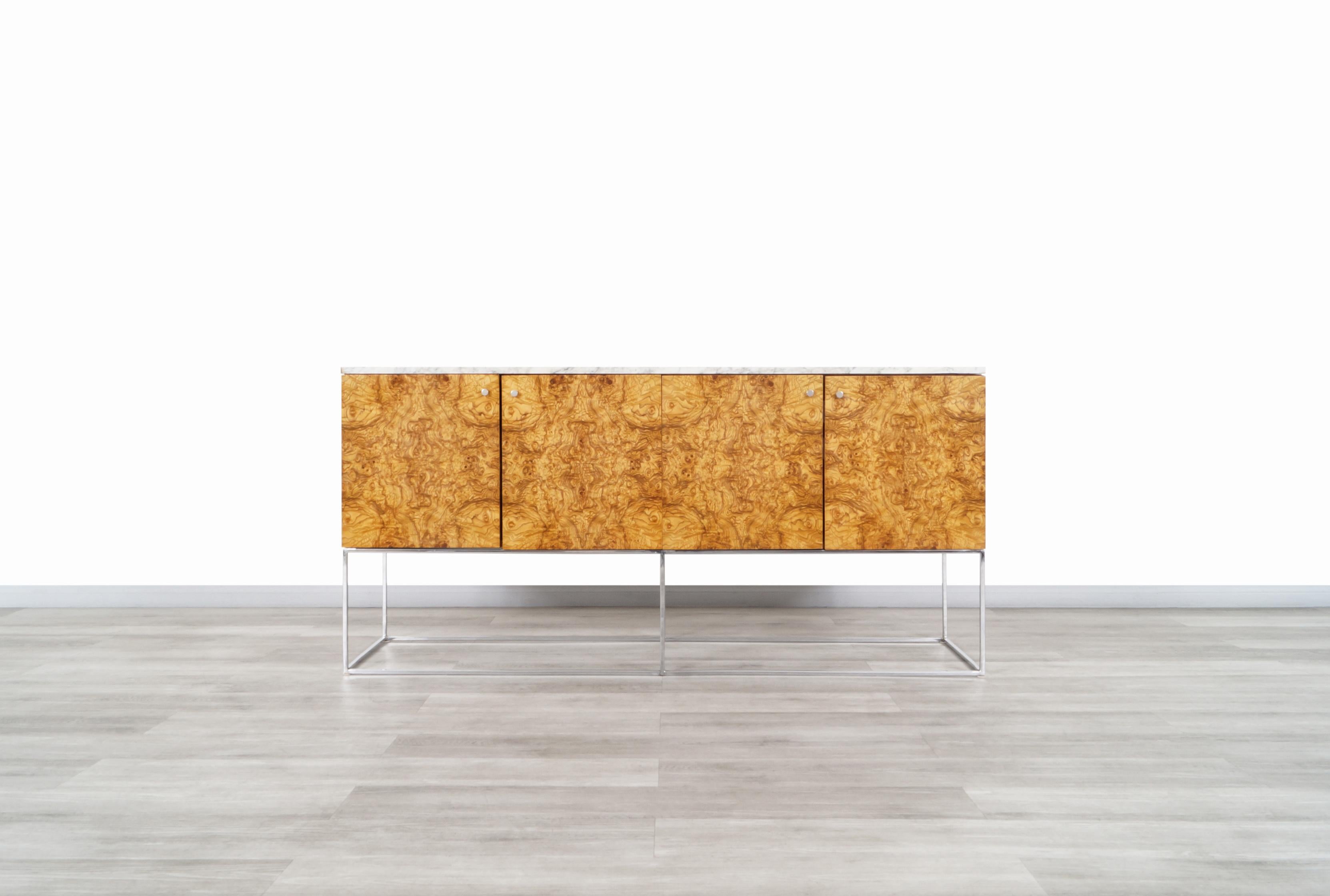 Late 20th Century Vintage Burl Wood and Calacatta Marble Credenza by Milo Baughman